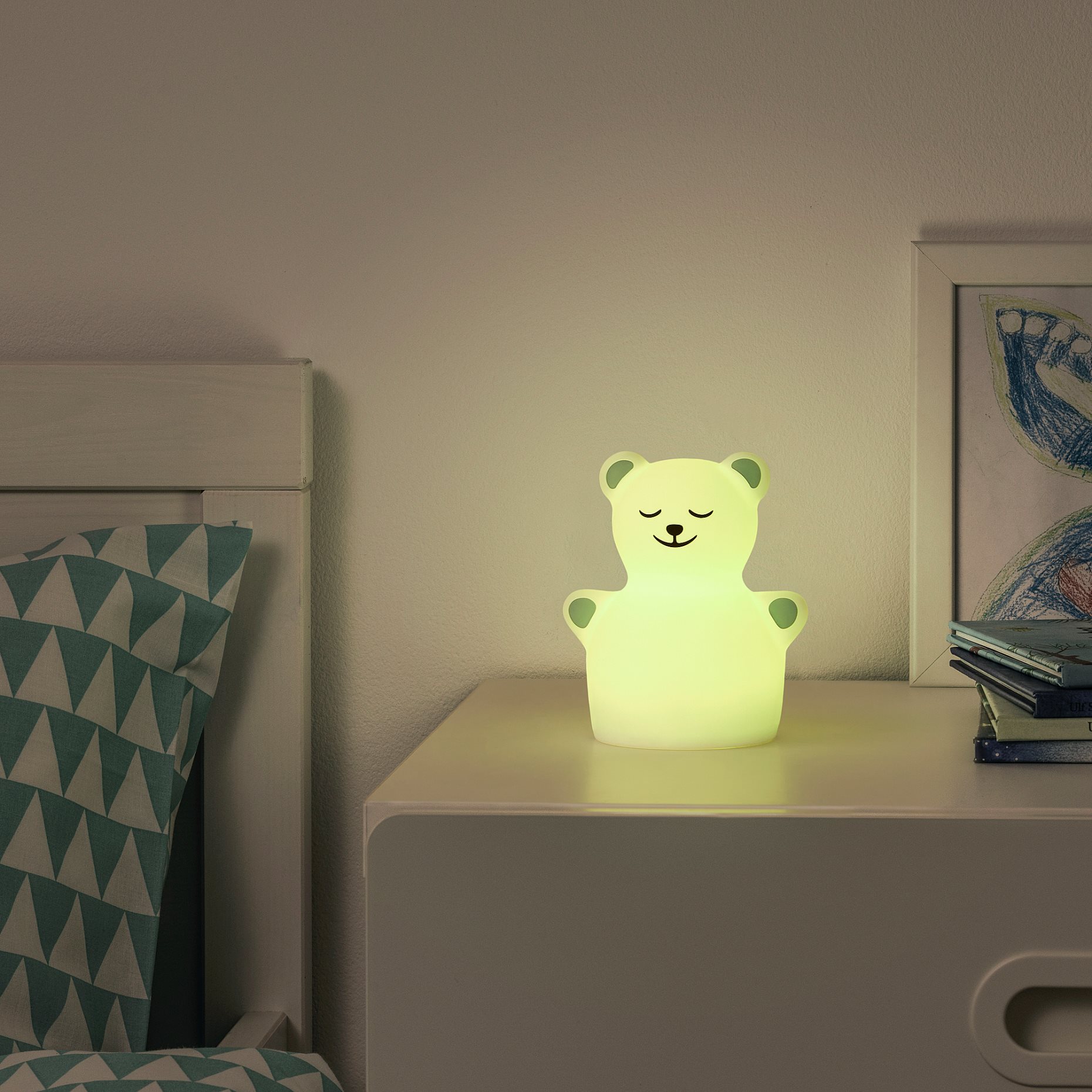 TÖVÄDER, night light with built-in LED light source/bear/battery-operated, 905.169.14