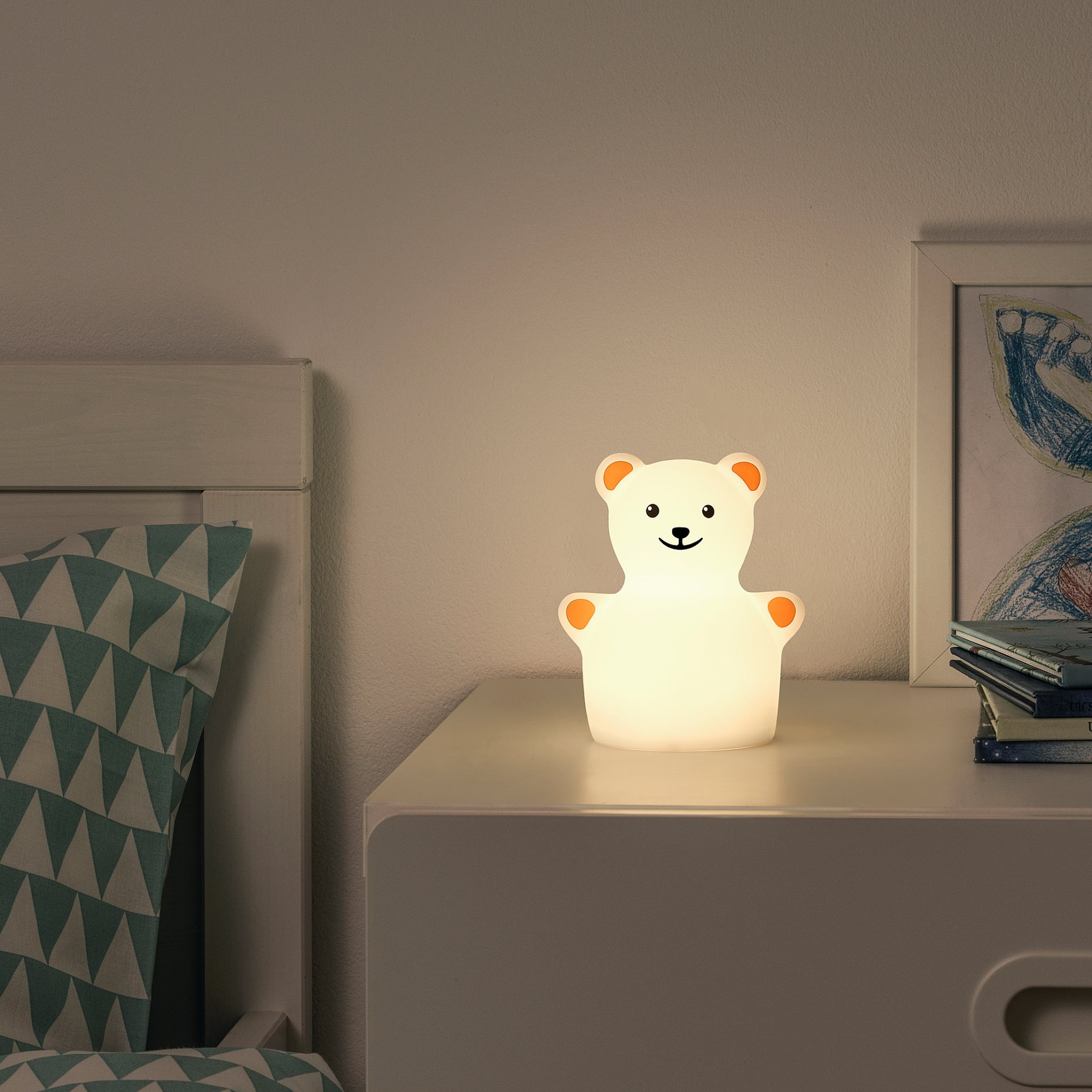 TÖVÄDER, night light with built-in LED light source/bear/battery-operated, 905.169.14
