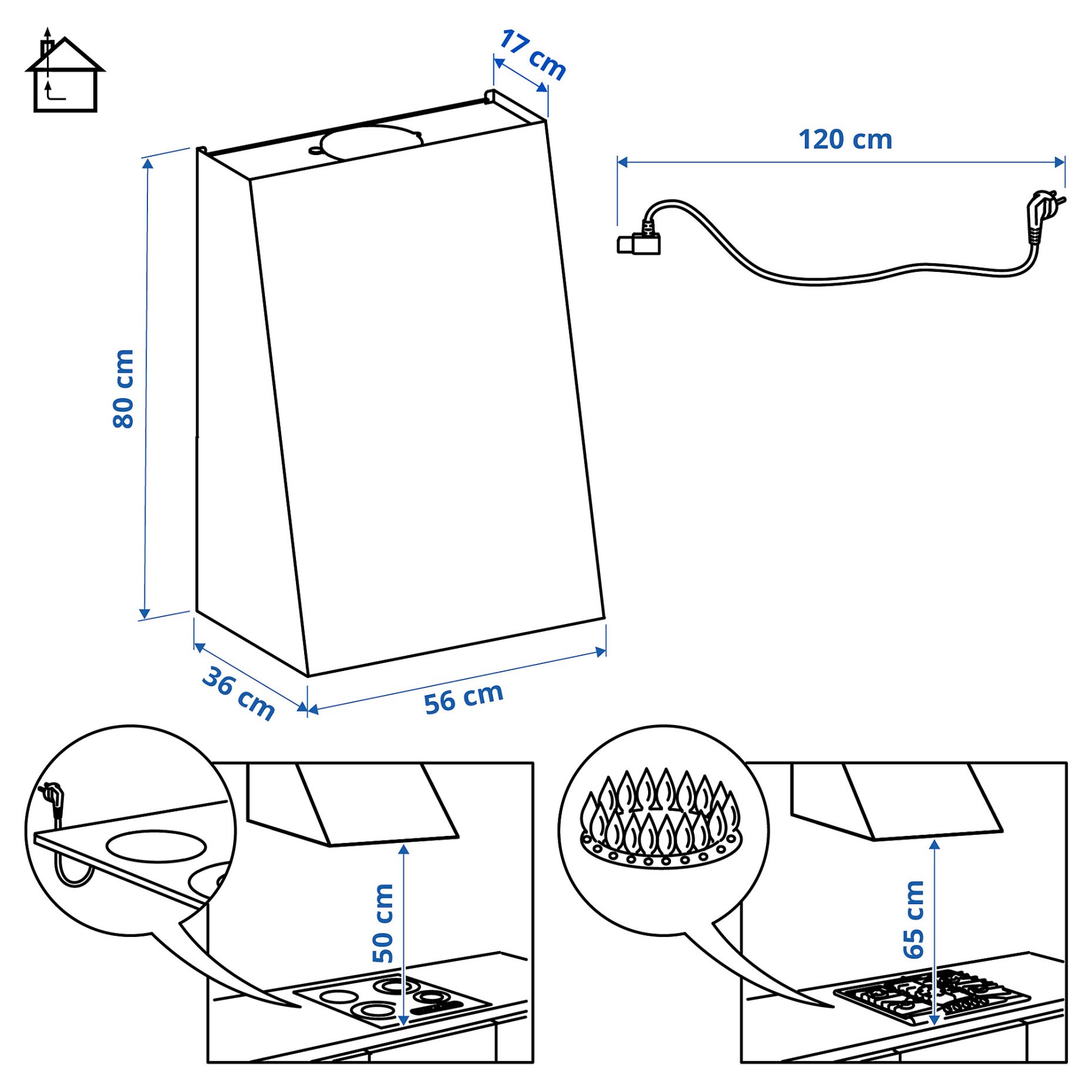 FIVELSBO, απορροφητήρας τοίχου/IKEA 300, 56 cm, 906.173.62