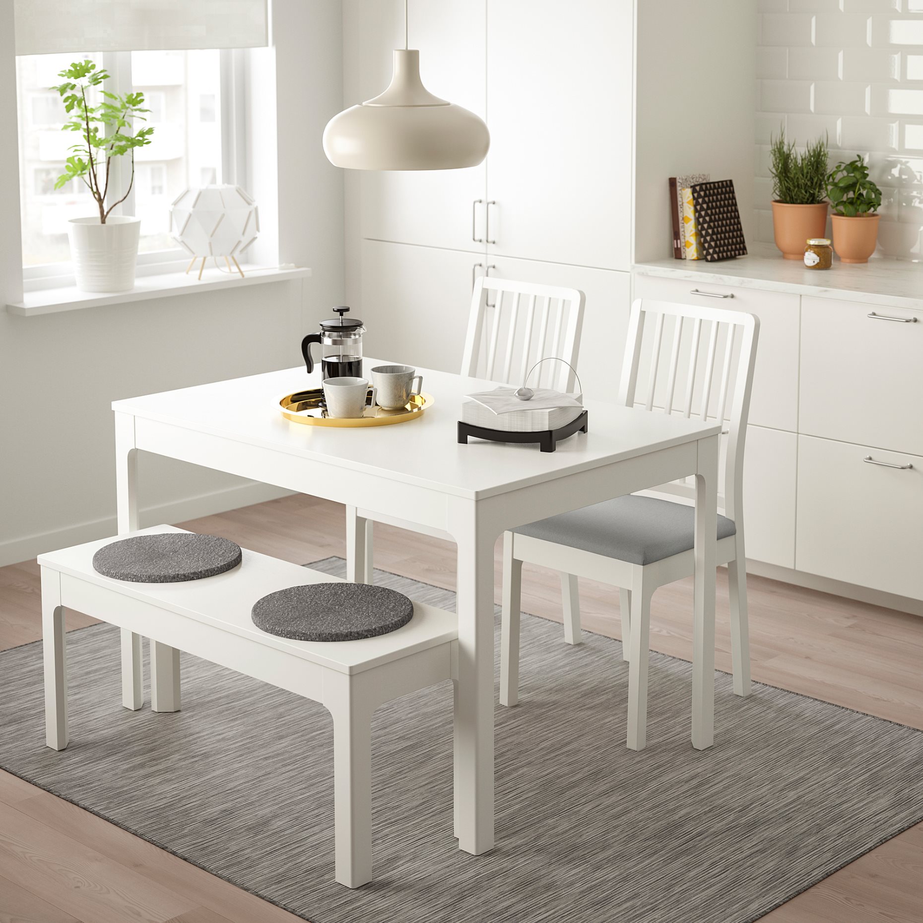 EKEDALEN/EKEDALEN, table with 2 chairs and bench, 992.213.47