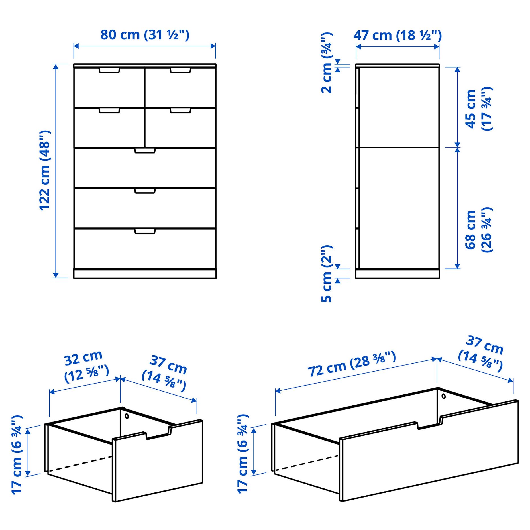 NORDLI, συρταριέρα με 7 συρτάρια, 80X122 cm, 992.395.02