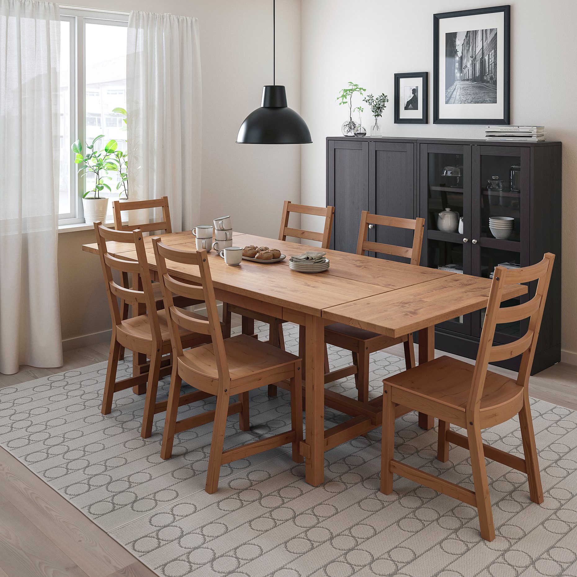 NORDVIKEN/NORDV, τραπέζι και 6 καρέκλες, 152/223x95 cm, 993.998.78