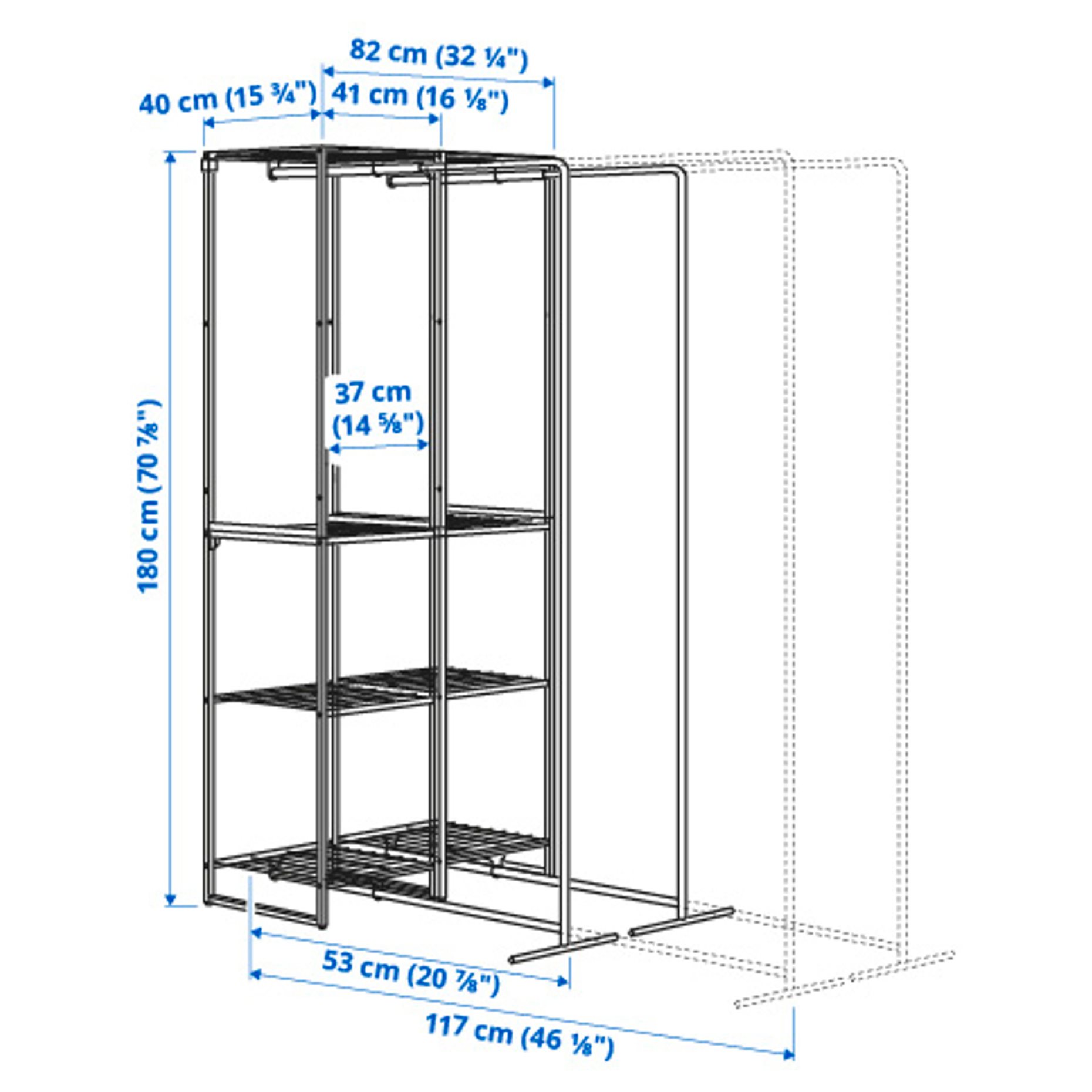 JOSTEIN, shelving unit with drying rack/in/outdoor/wire, 82x53/117x180 cm, 994.372.67