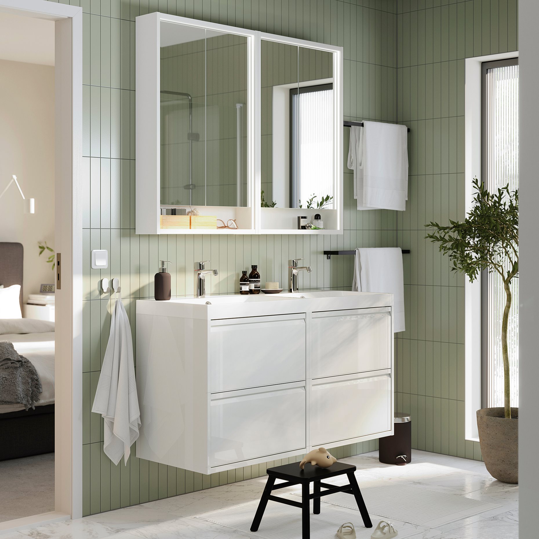 ANGSJON/BACKSJON, έπιπλο νιπτήρα/νιπτήρας/μπαταρίες, 122x49x69 cm, 995.285.35