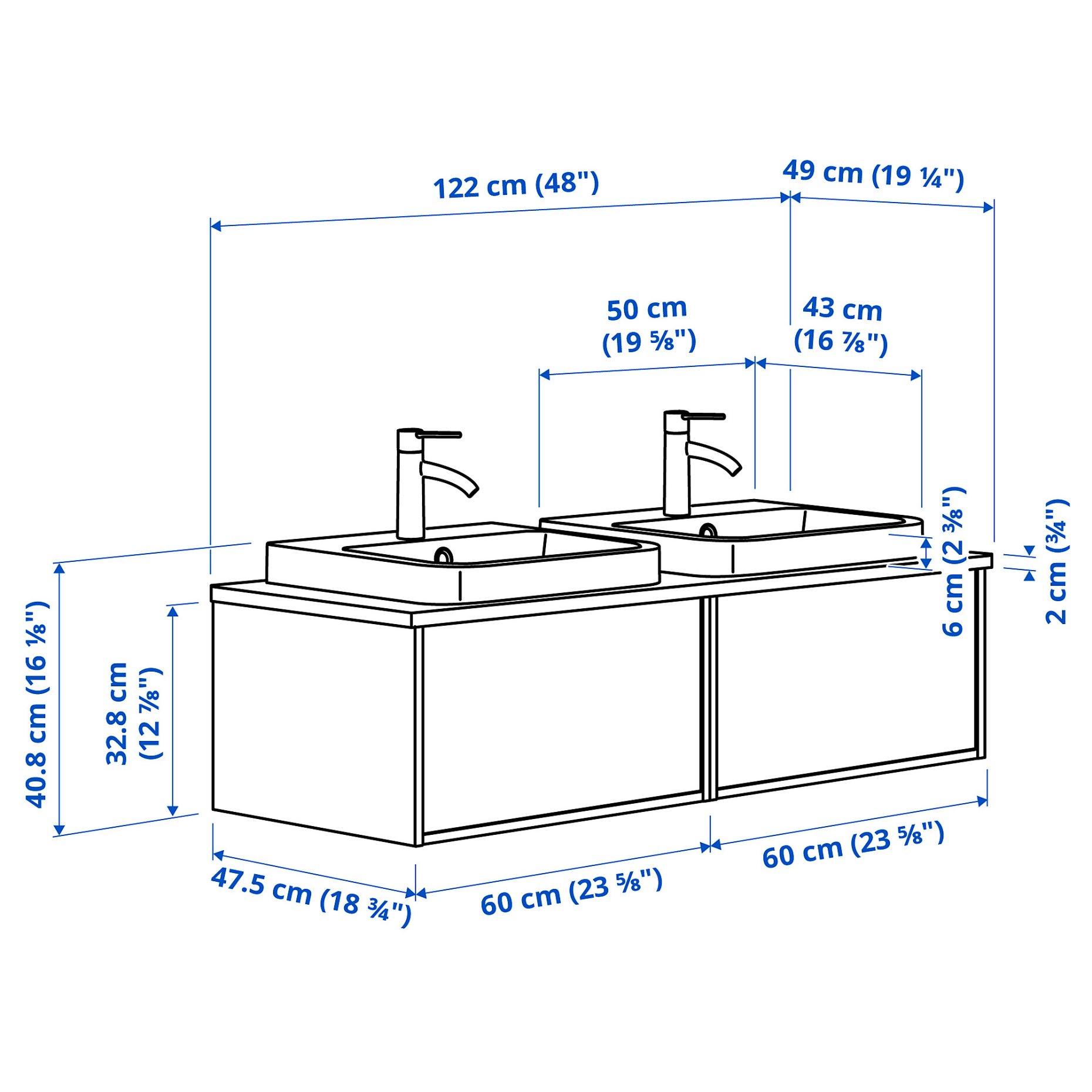 ANGSJON/BACKSJON, wash-stand/wash-basin/taps/high-gloss, 122x49x41 cm, 995.285.83
