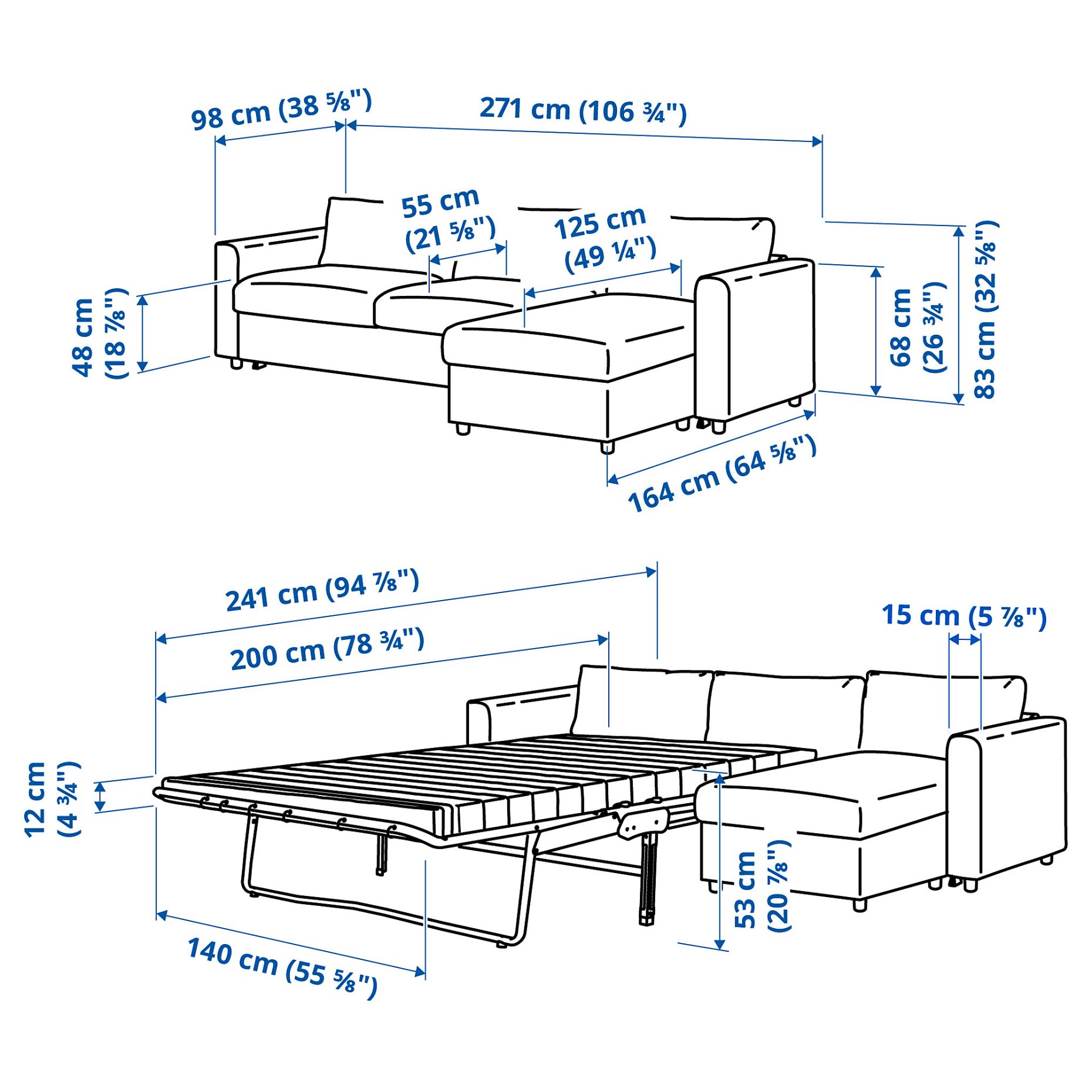 VIMLE, τριθέσιος καναπές-κρεβάτι με σεζλόνγκ, 995.372.19