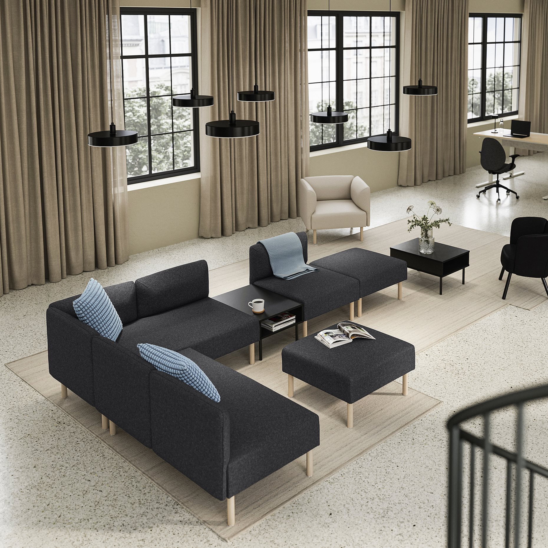 LILLEHEM, 6-seat modular sofa with side table, 995.747.54