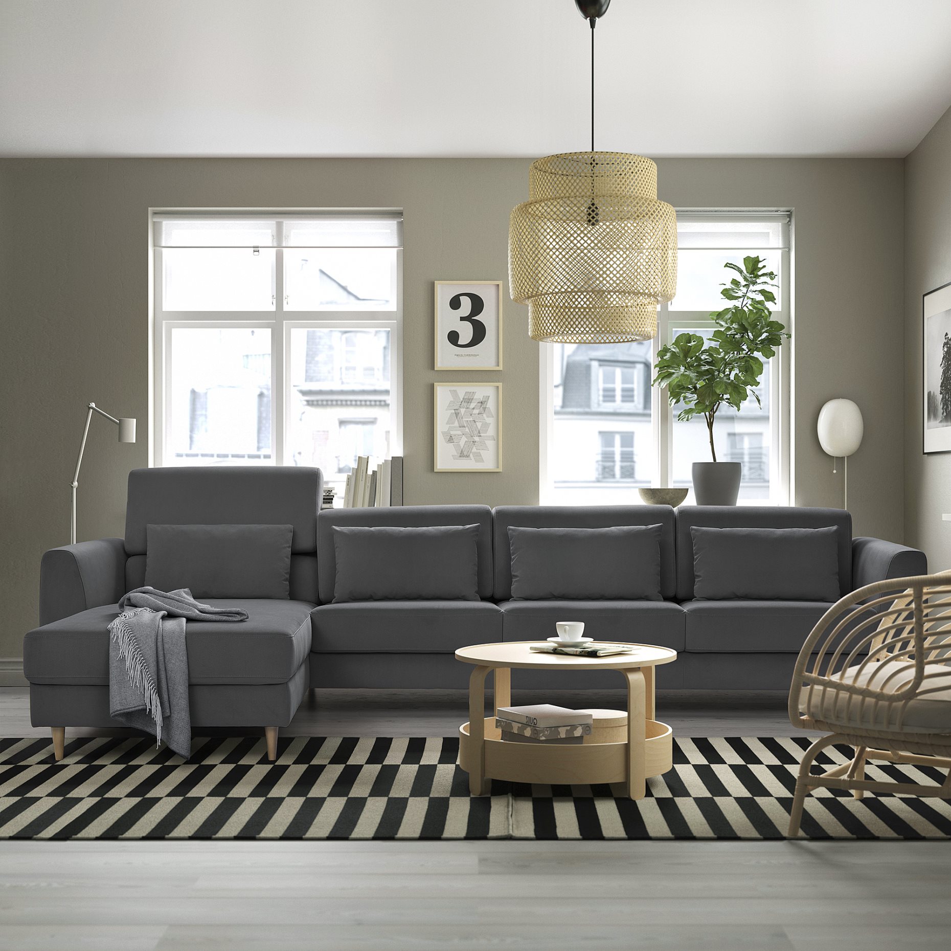 SLATORP, 4θέσιος καναπές με σεζλόνγκ, 995.776.01