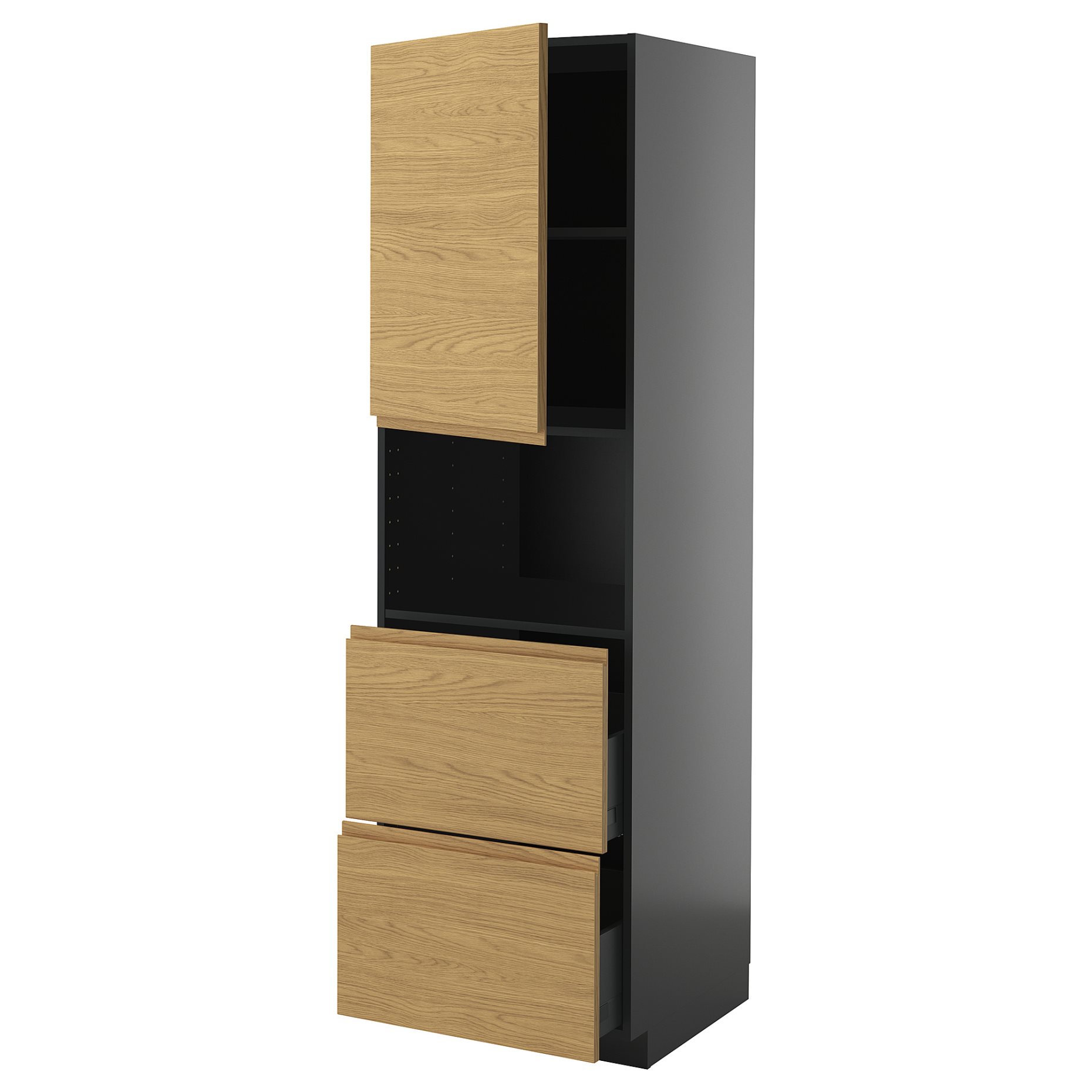 METOD/KNIVSHULT, high cabinet for microwave with door/2 drawers, 60x60x200 cm, 995.898.21