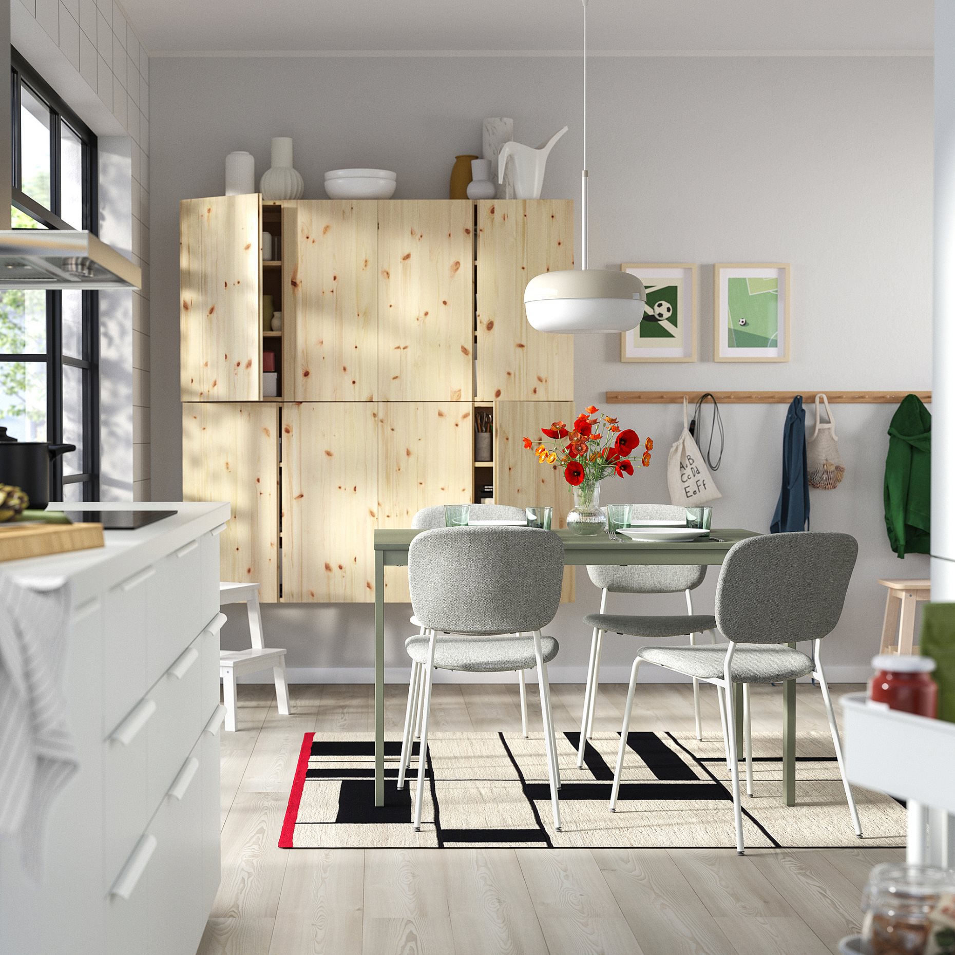 VIHALS, τραπέζι και 4 καρέκλες, 120/180x74 cm, 995.899.63