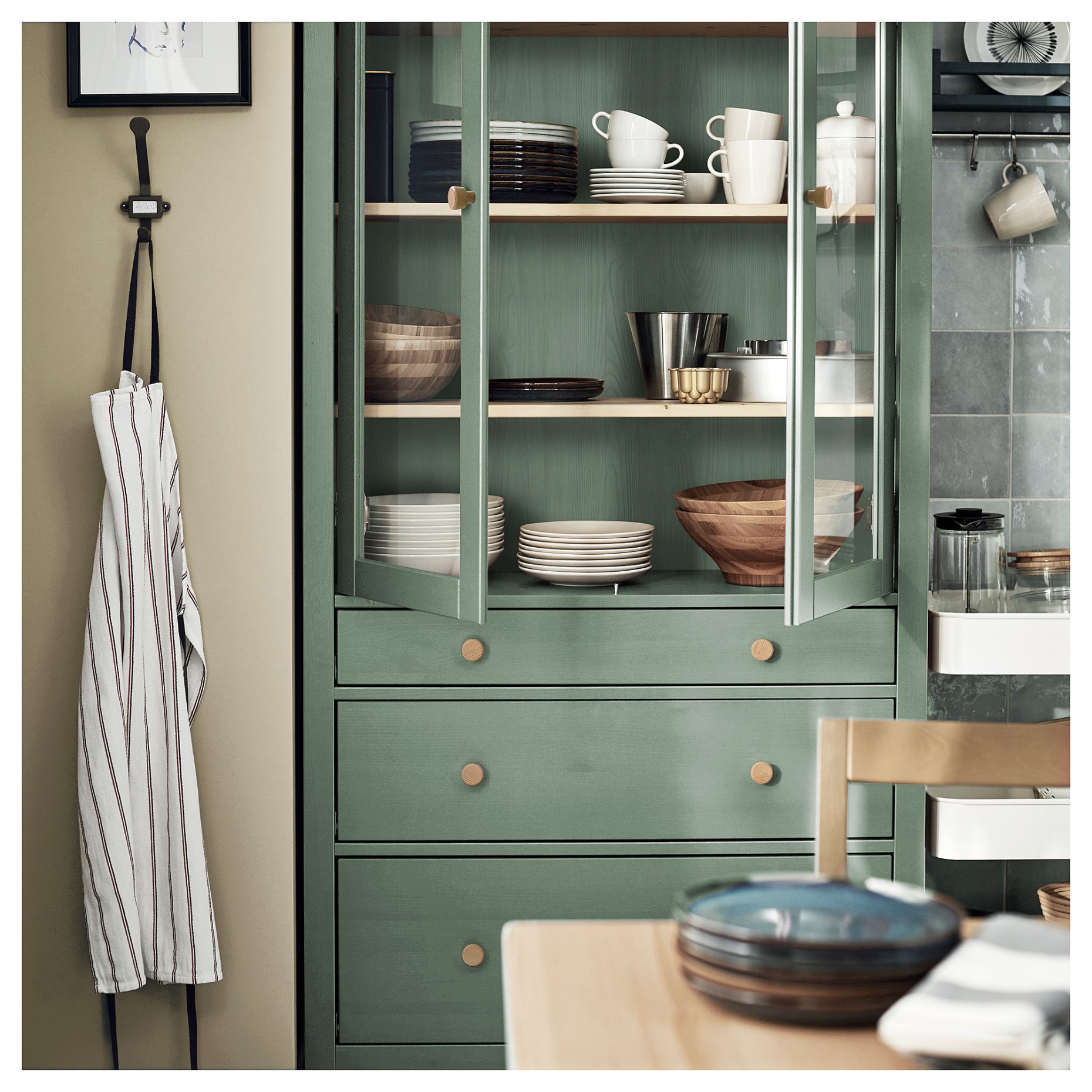HEMNES, ντουλάπι βιτρίνα και 3 συρτάρια, 90x197 cm, 005.961.61