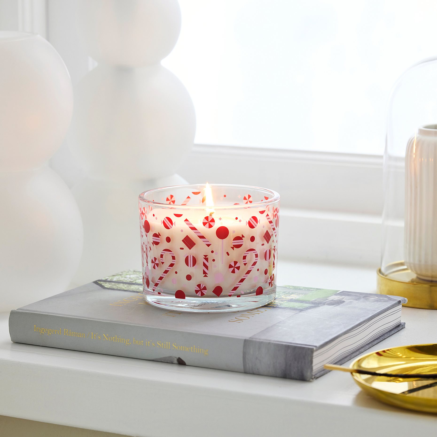VINTERFINT, scented candle in glass/candy cane, 50 hr, 005.999.61