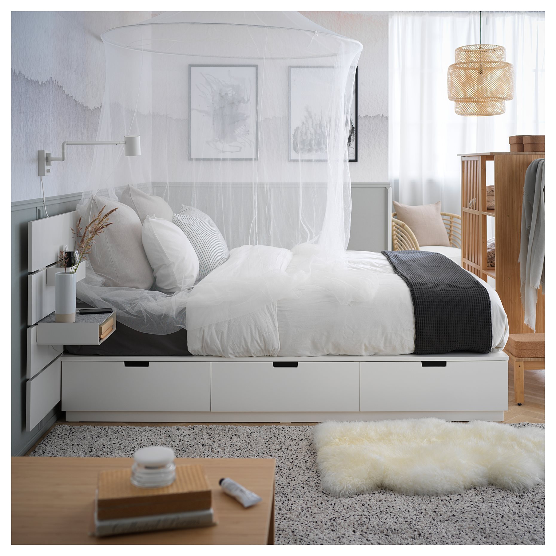RINGSTA/SKAFTET, bed with storage and headboard, 140x200 cm, 092.414.20