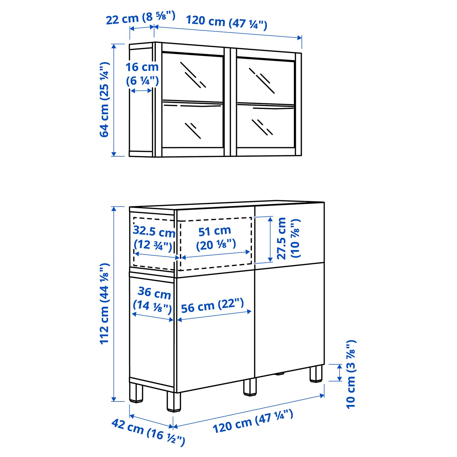BESTÅ, σύνθεση αποθήκευσης με πόρτες/συρτάρια με μαλακό κλείσιμο, 120x42x213 cm, 094.124.93