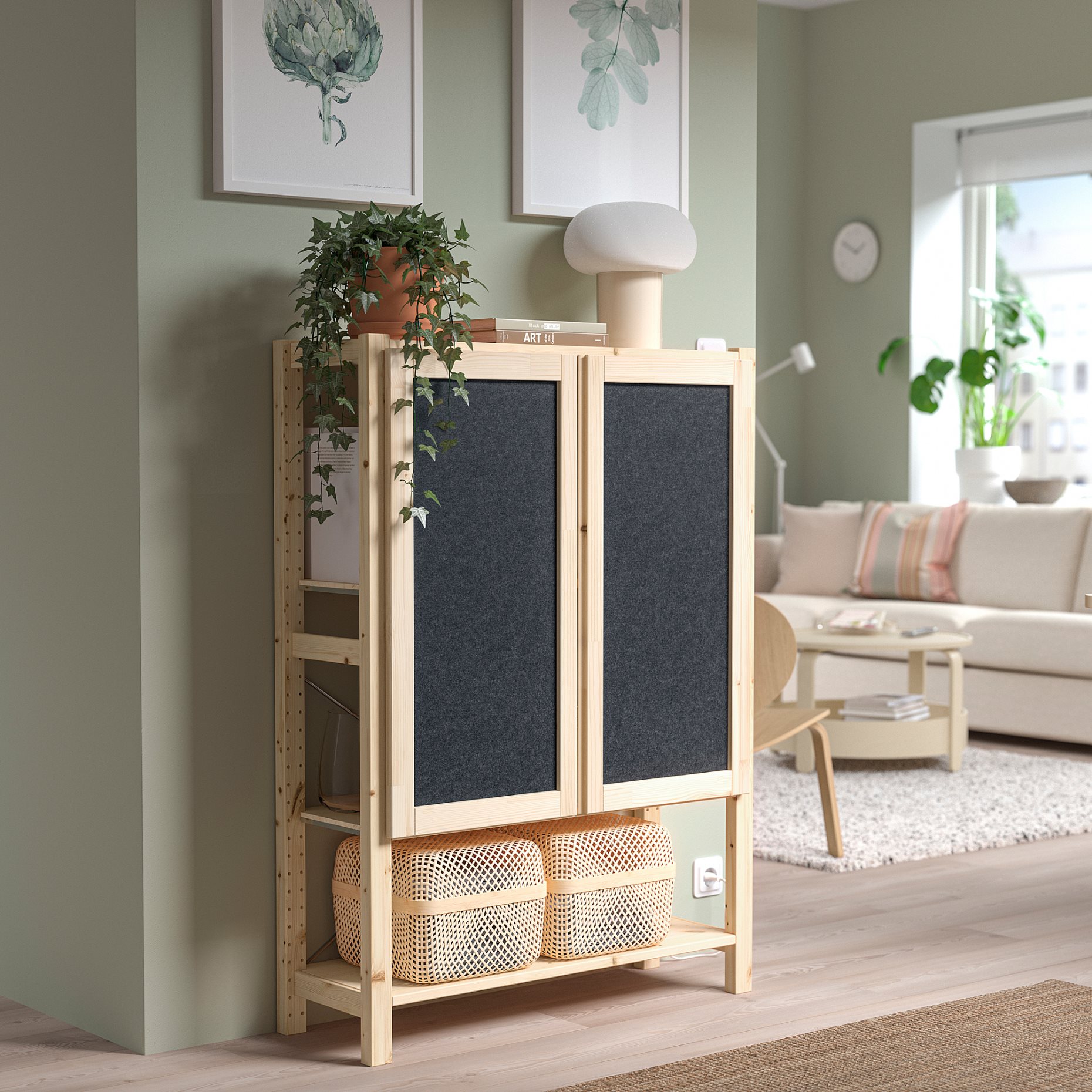 IVAR, shelving unit with doors, 89x30x124 cm, 095.078.58