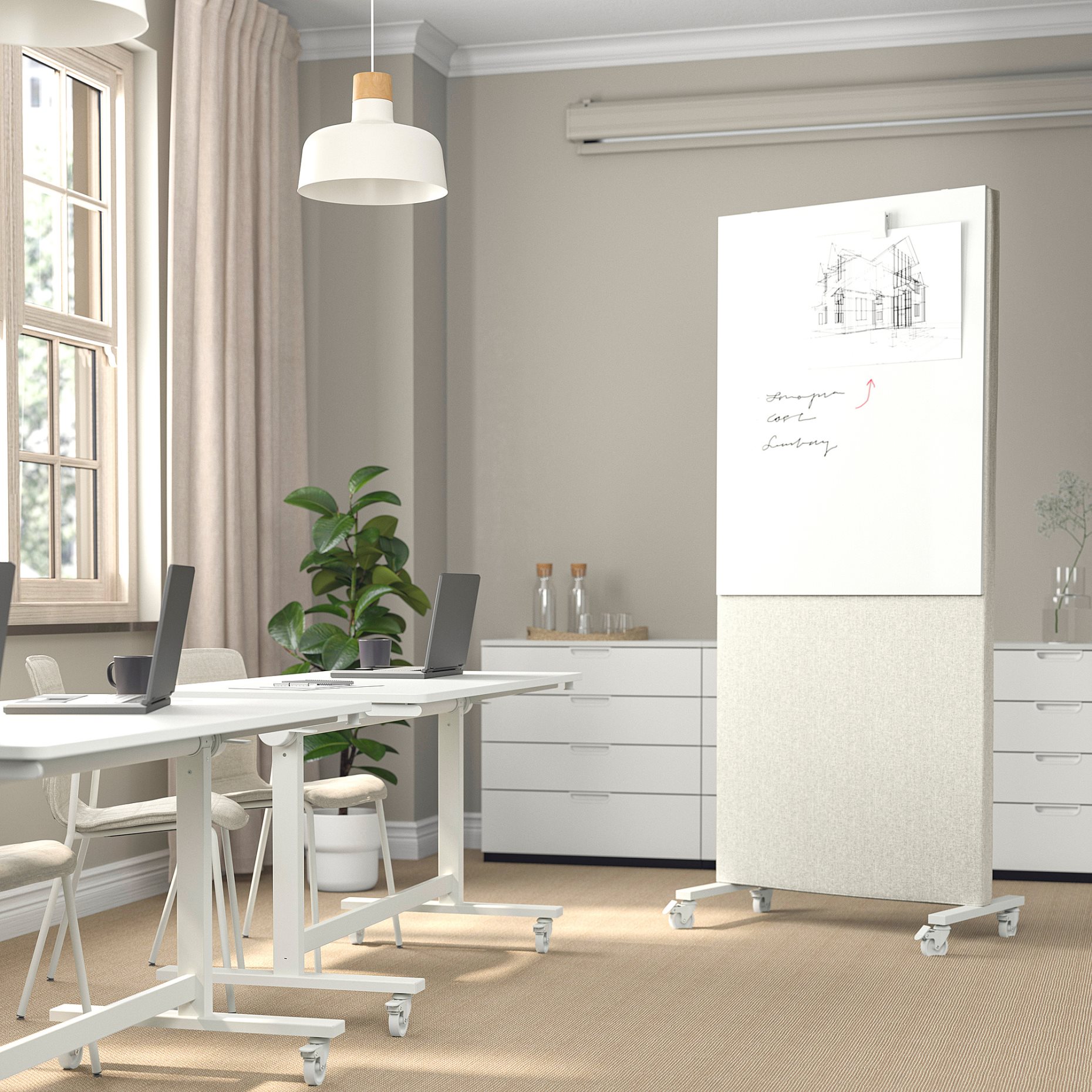 MITTZON, frame with castors/acoustic screen/whiteboard, 85x205 cm, 095.361.77