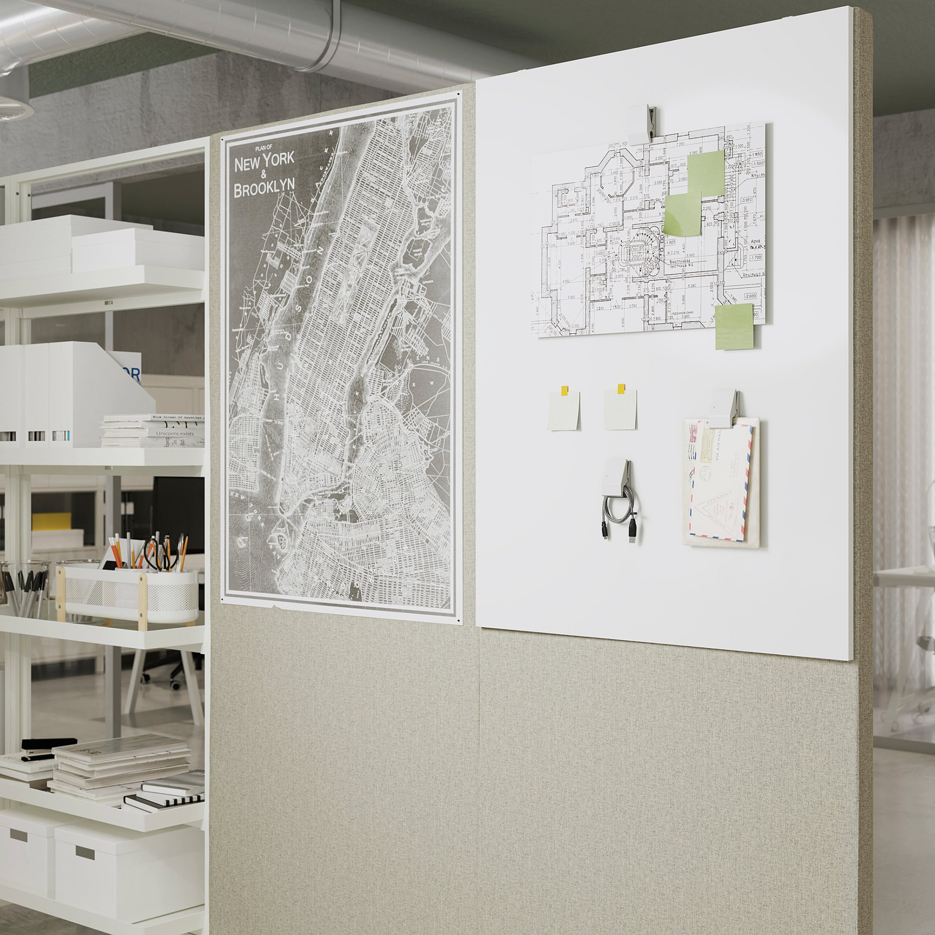 MITTZON, frame with castors/acoustic screen/whiteboard, 85x205 cm, 095.361.77