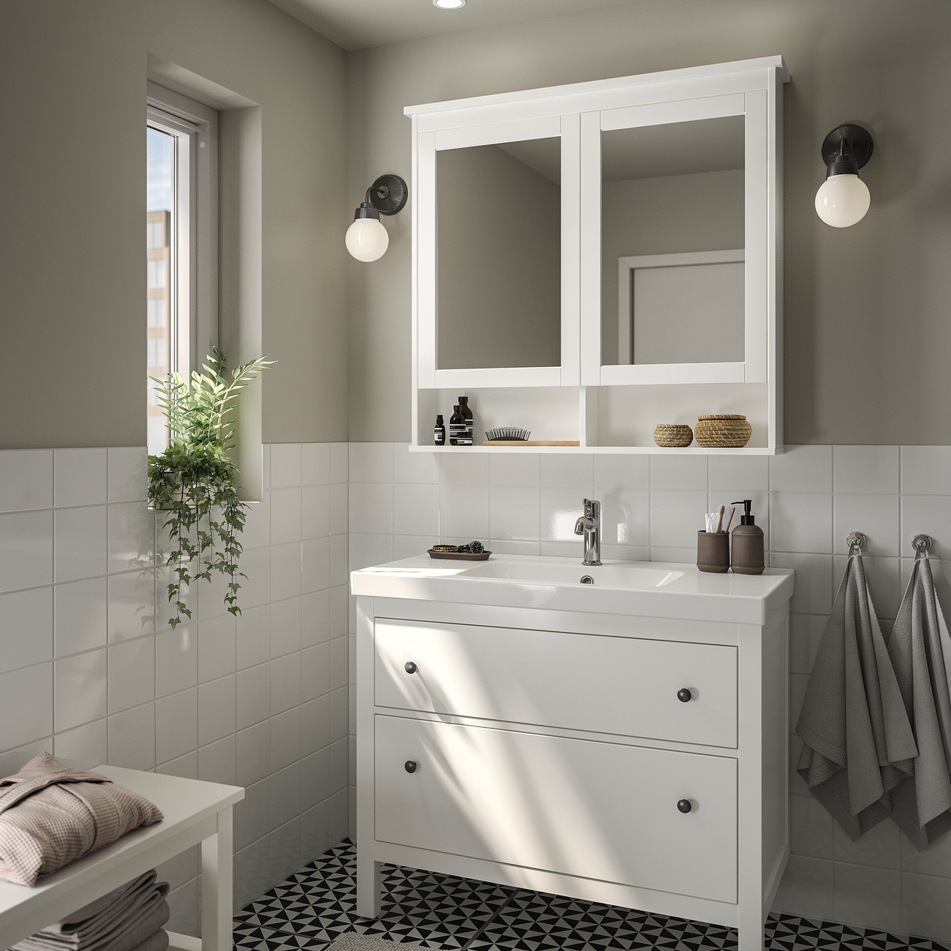 HEMNES/ORRSJON, βάση νιπτήρα με συρτάρια/νιπτήρα/μπαταρία, 102x49x89 cm, 095.468.07