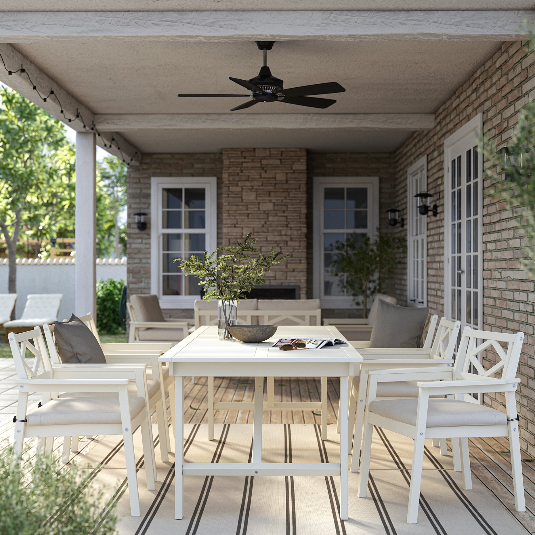 BONDHOLMEN, table/6 chairs with armrests, outdoor, 095.511.82