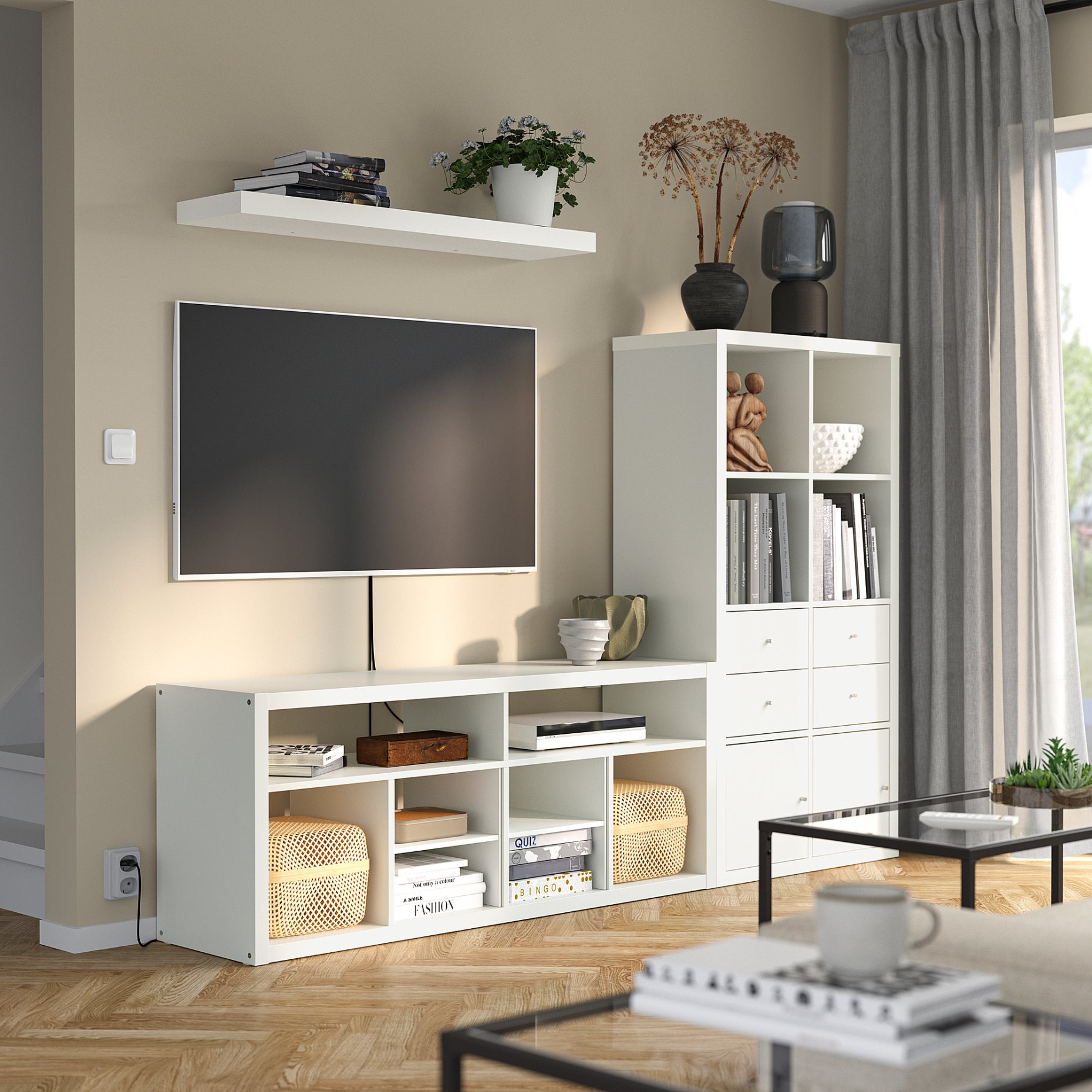 KALLAX/LACK, σύνθεση αποθήκευσης TV, 224x39x147 cm, 095.521.72