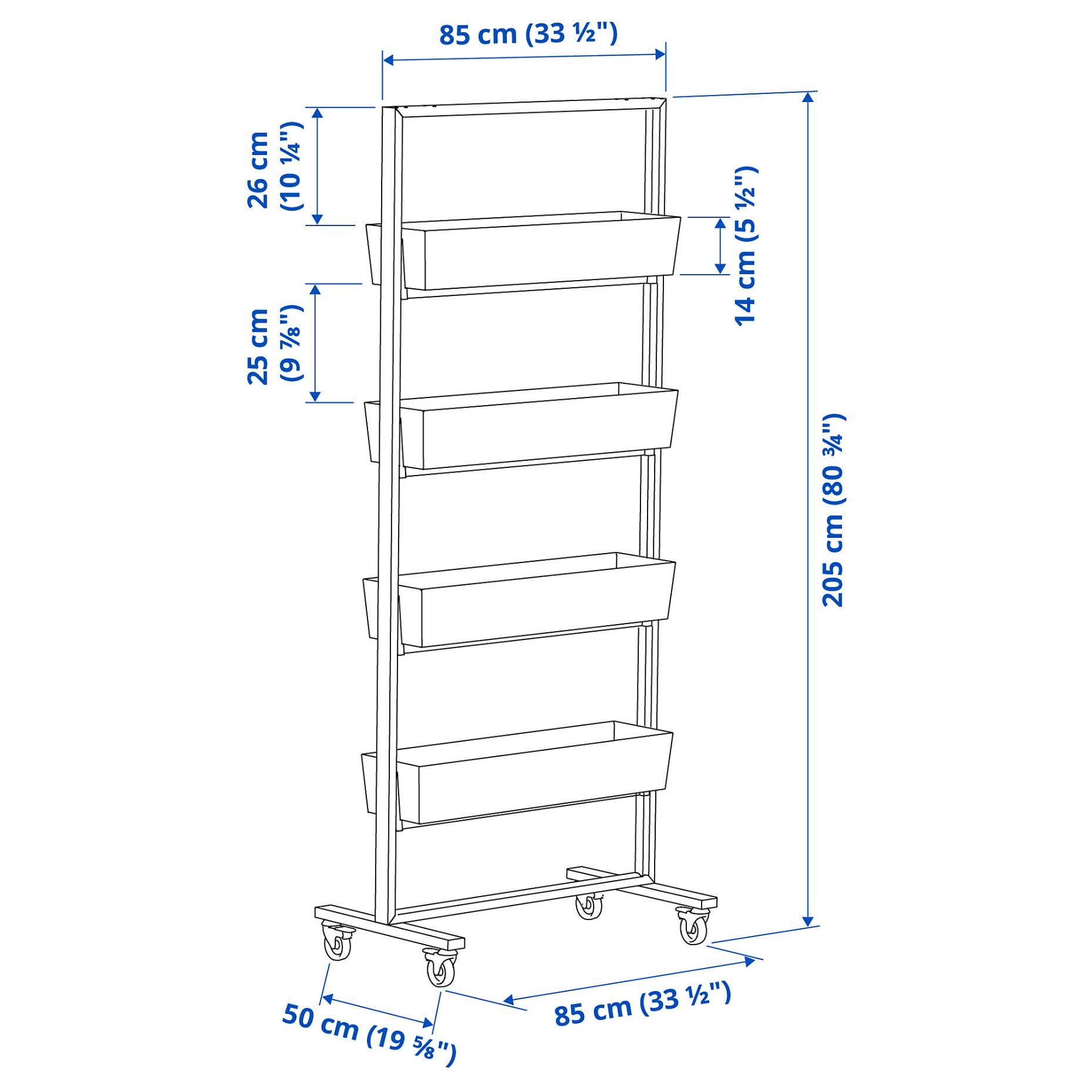 MITTZON, frame with castors/container, 85x205 cm, 095.729.62