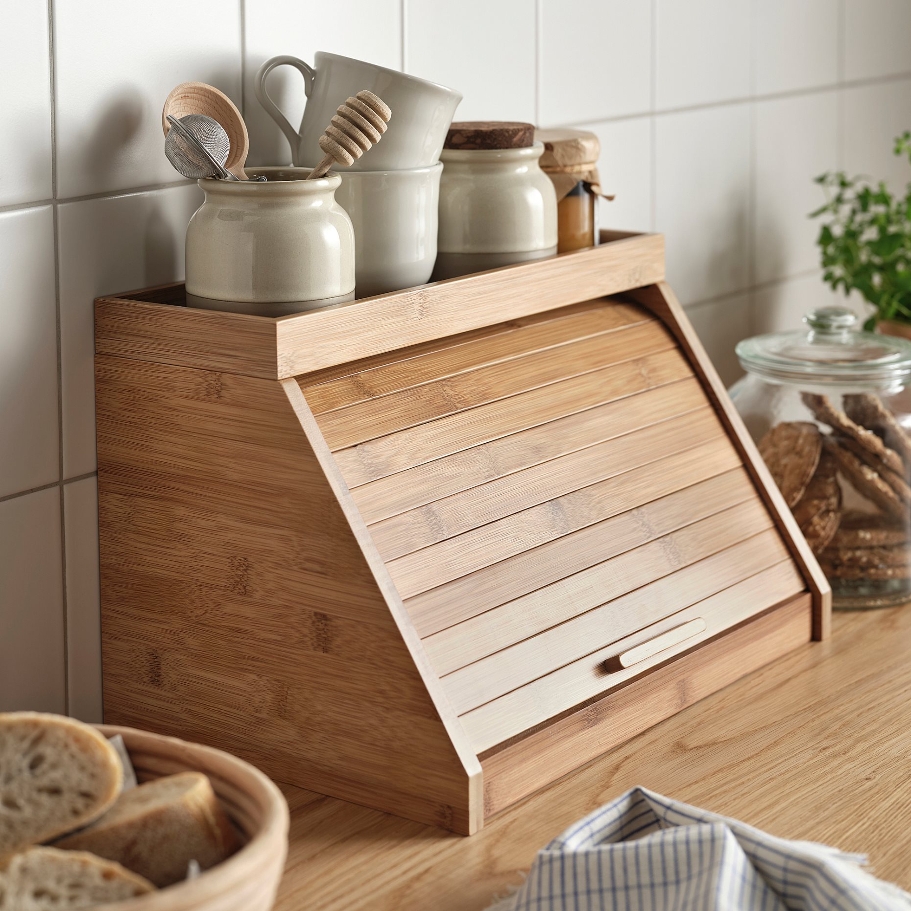 NALBLECKA, bread bin with cutting board and shelf, 38x25x24 cm, 106.274.35