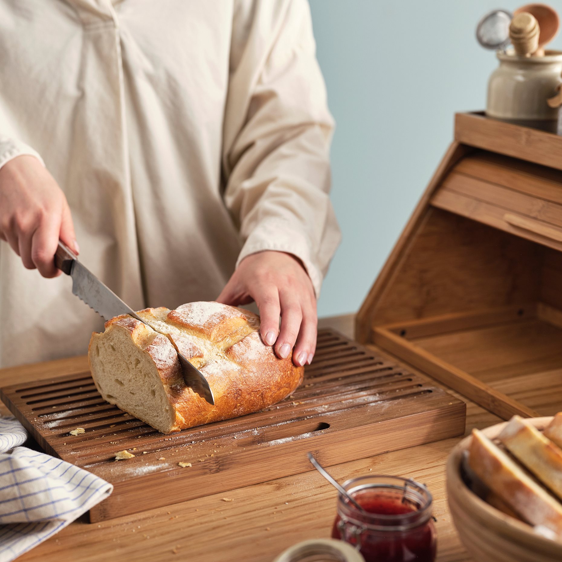 NALBLECKA, bread bin with cutting board and shelf, 38x25x24 cm, 106.274.35