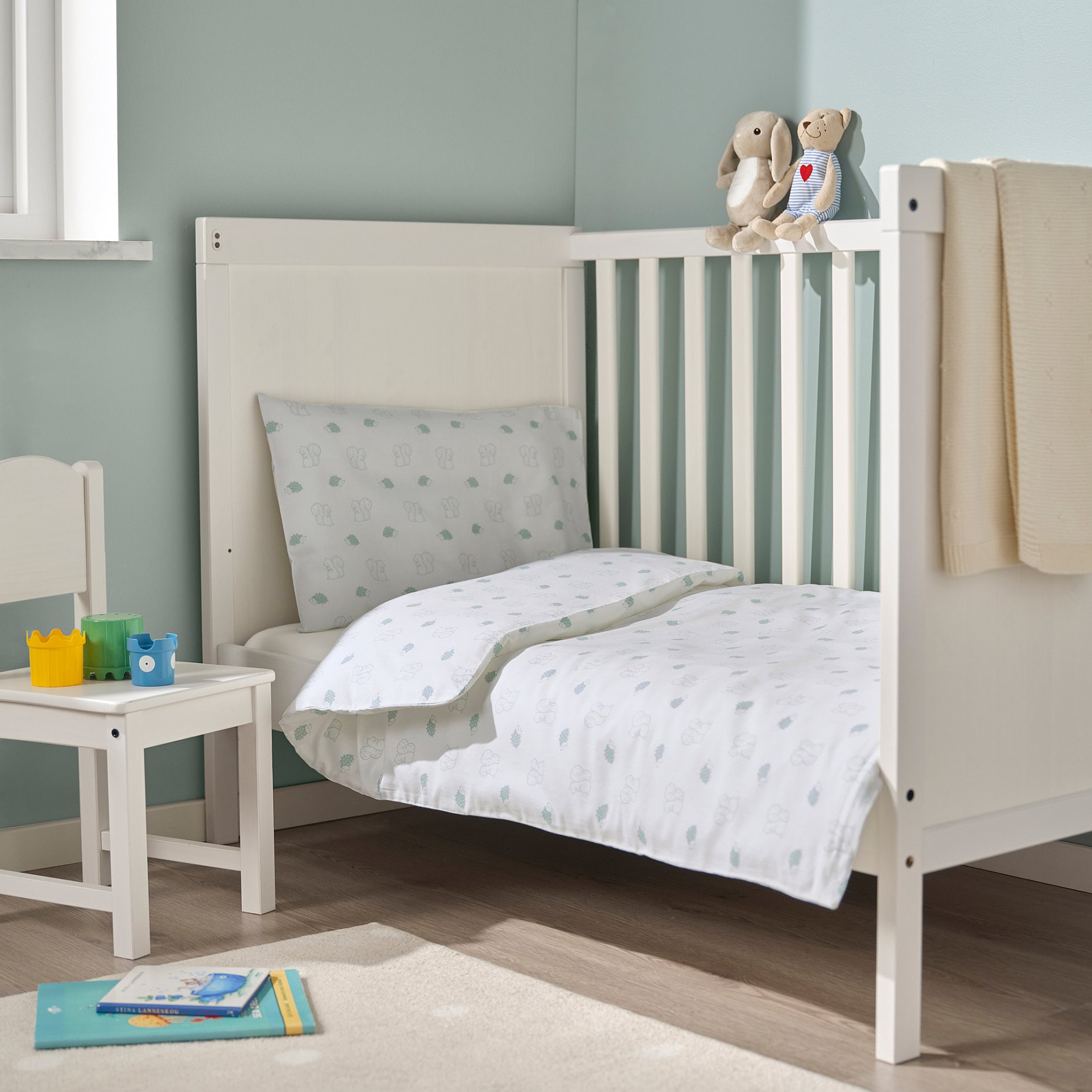 LEN, duvet cover 1 pillowcase for cot, 110x125/35x55 cm, 106.280.67