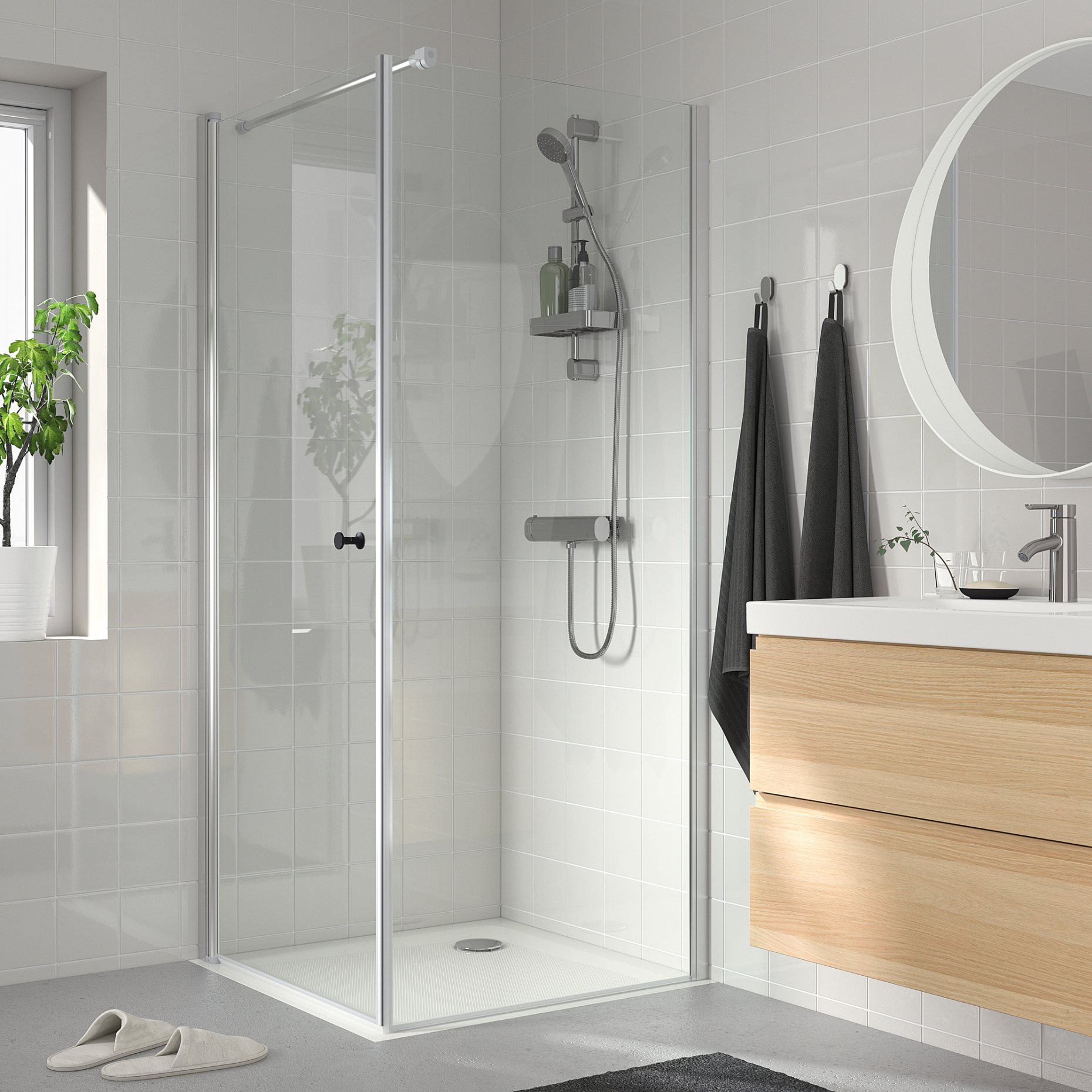 OPPEJEN/FOTINGEN, shower enclosure with tray, 90x90x205 cm, 193.262.49