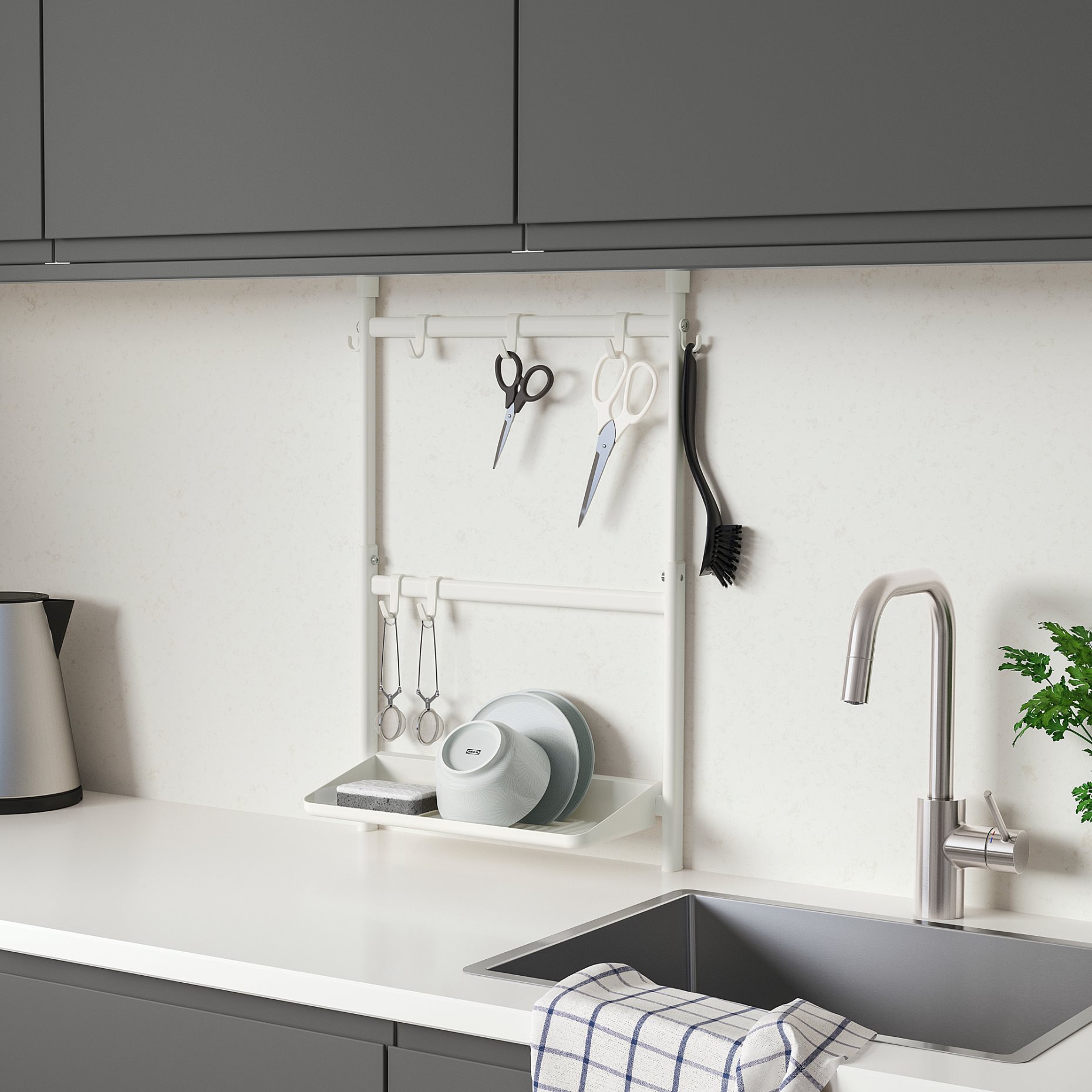SUNNERSTA, kitchen organiser set/no drill/dish drainer/hook, 193.384.26