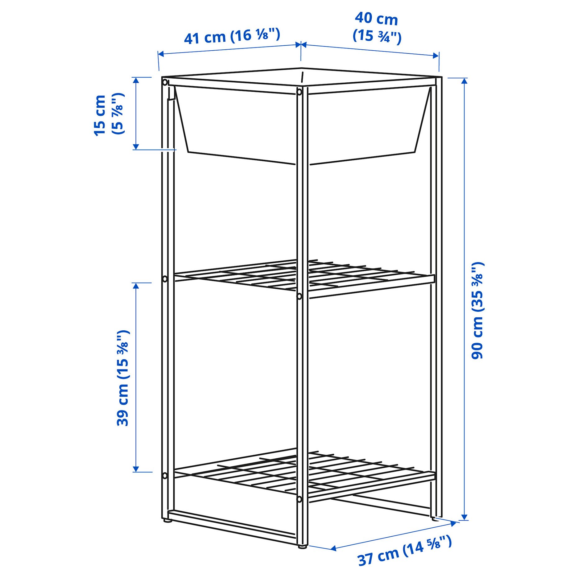 JOSTEIN, ραφιέρα με δοχείο/εσωτερικού/εξωτερικού χώρου/σύρμα, 41x40x90 cm, 194.371.72