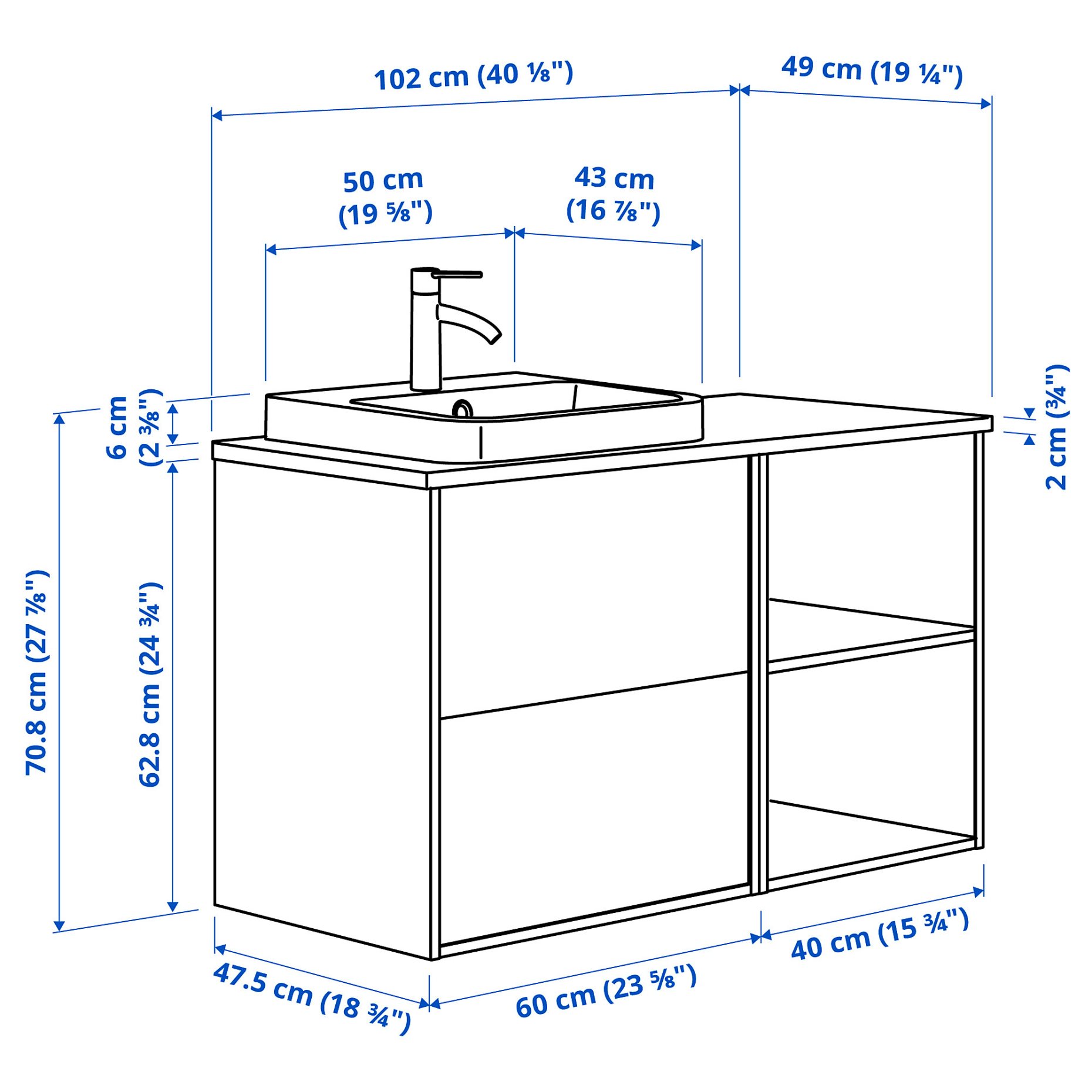ANGSJON/BACKSJON, έπιπλο νιπτήρα/νιπτήρας/μπαταρία, 102x49x71 cm, 195.284.45