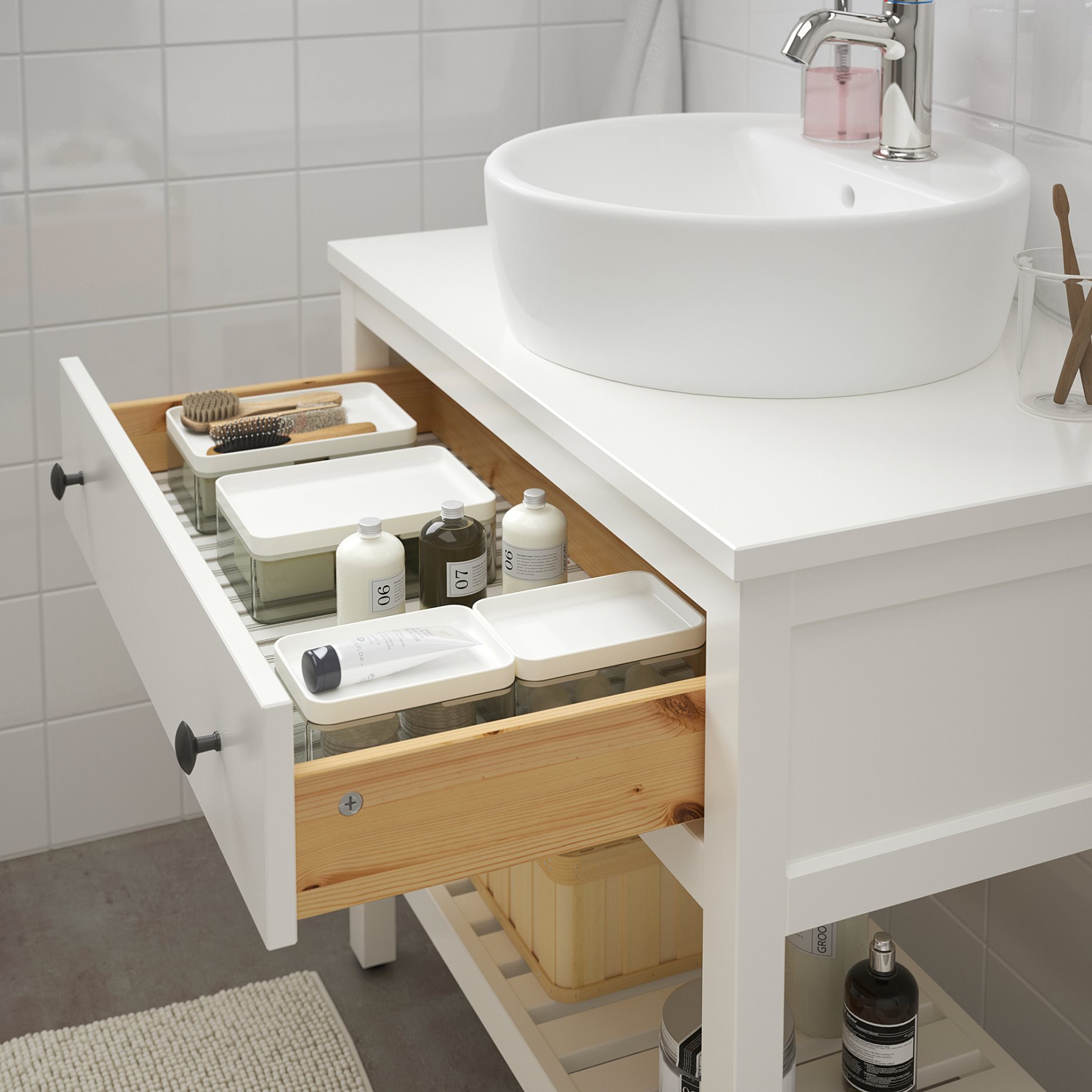 HEMNES/TORNVIKEN, βάση νιπτήρα με συρτάρι/νιπτήρα/μπαταρία, 82x48x90 cm, 195.468.59