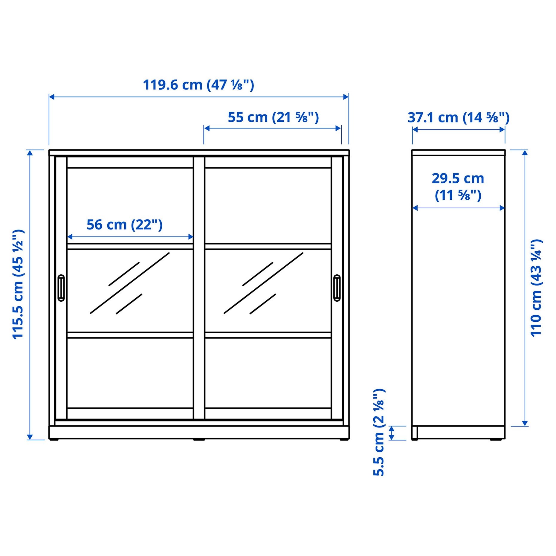 TONSTAD, cabinet with sliding glass doors, 120x37x116 cm, 204.888.96