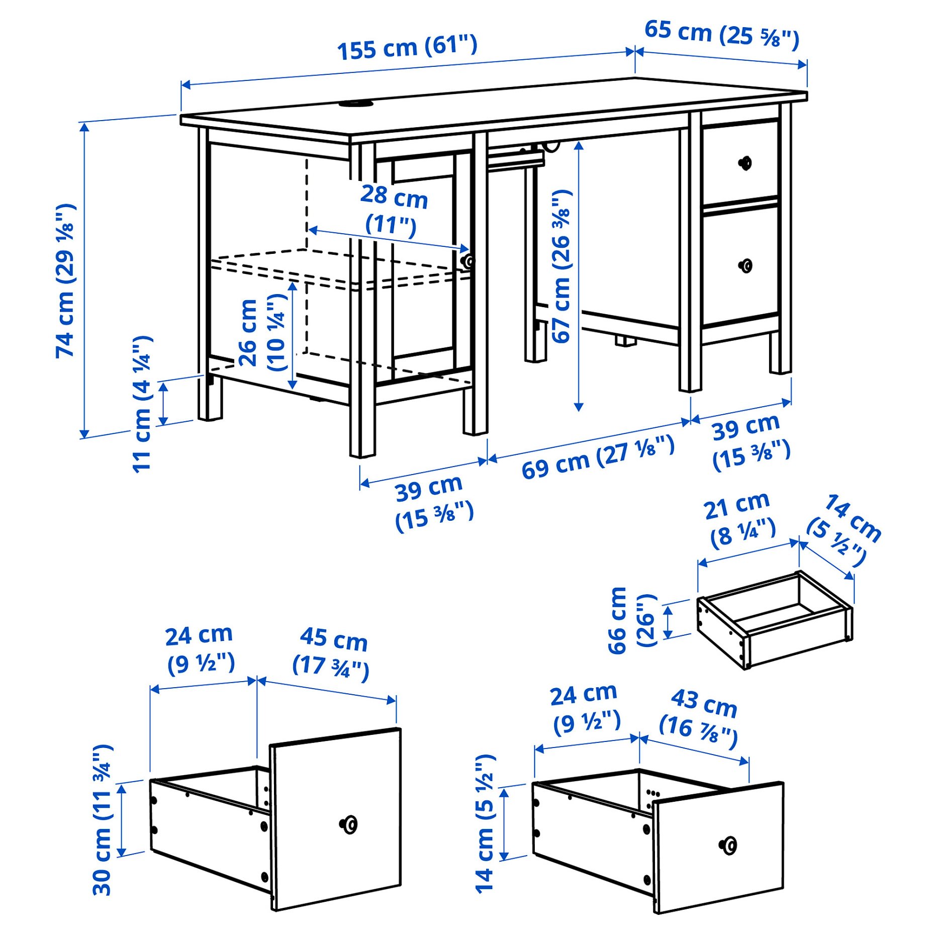 HEMNES, γραφείο, 155x65 cm, 205.350.44