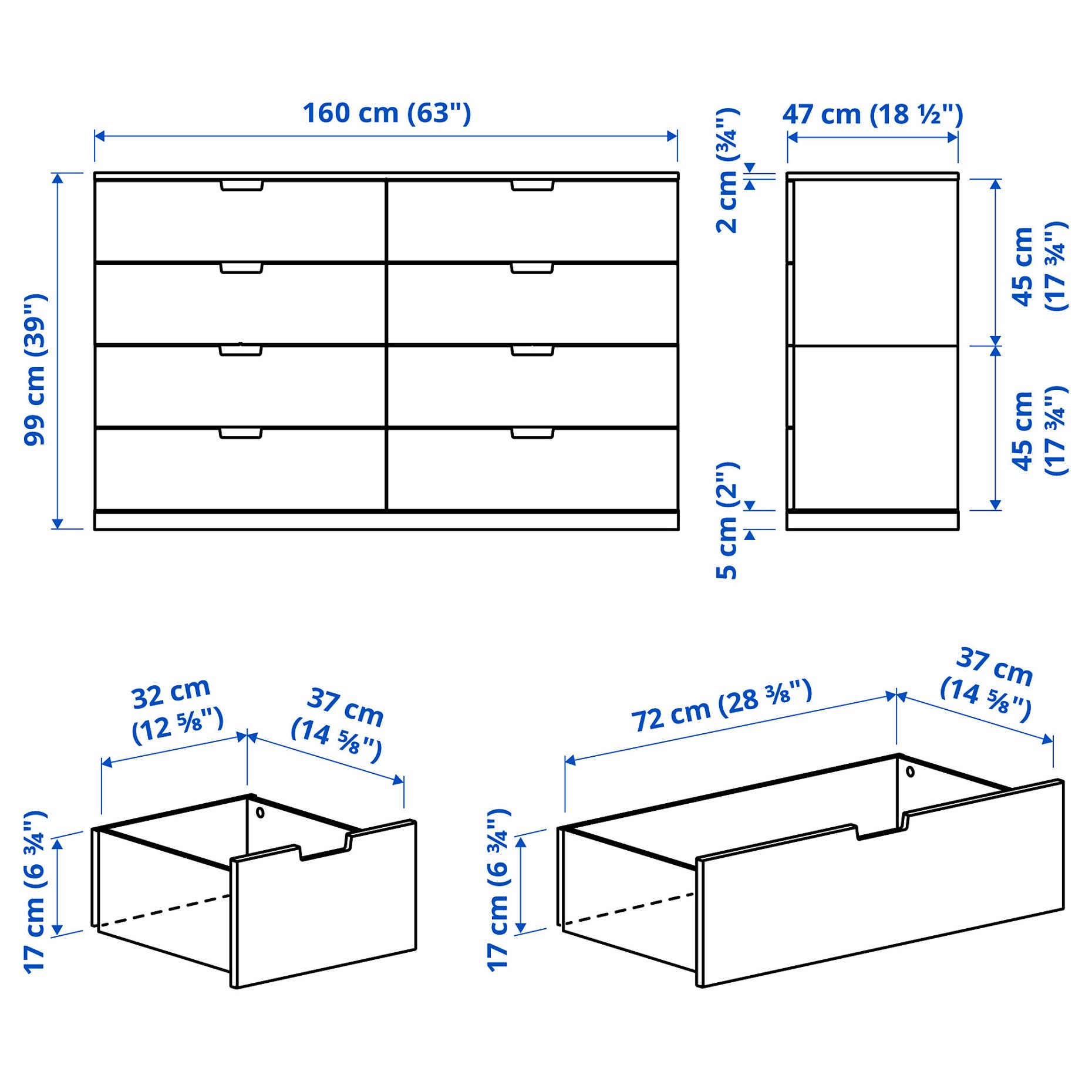 NORDLI, chest of 8 drawers, 160x99 cm, 292.395.05
