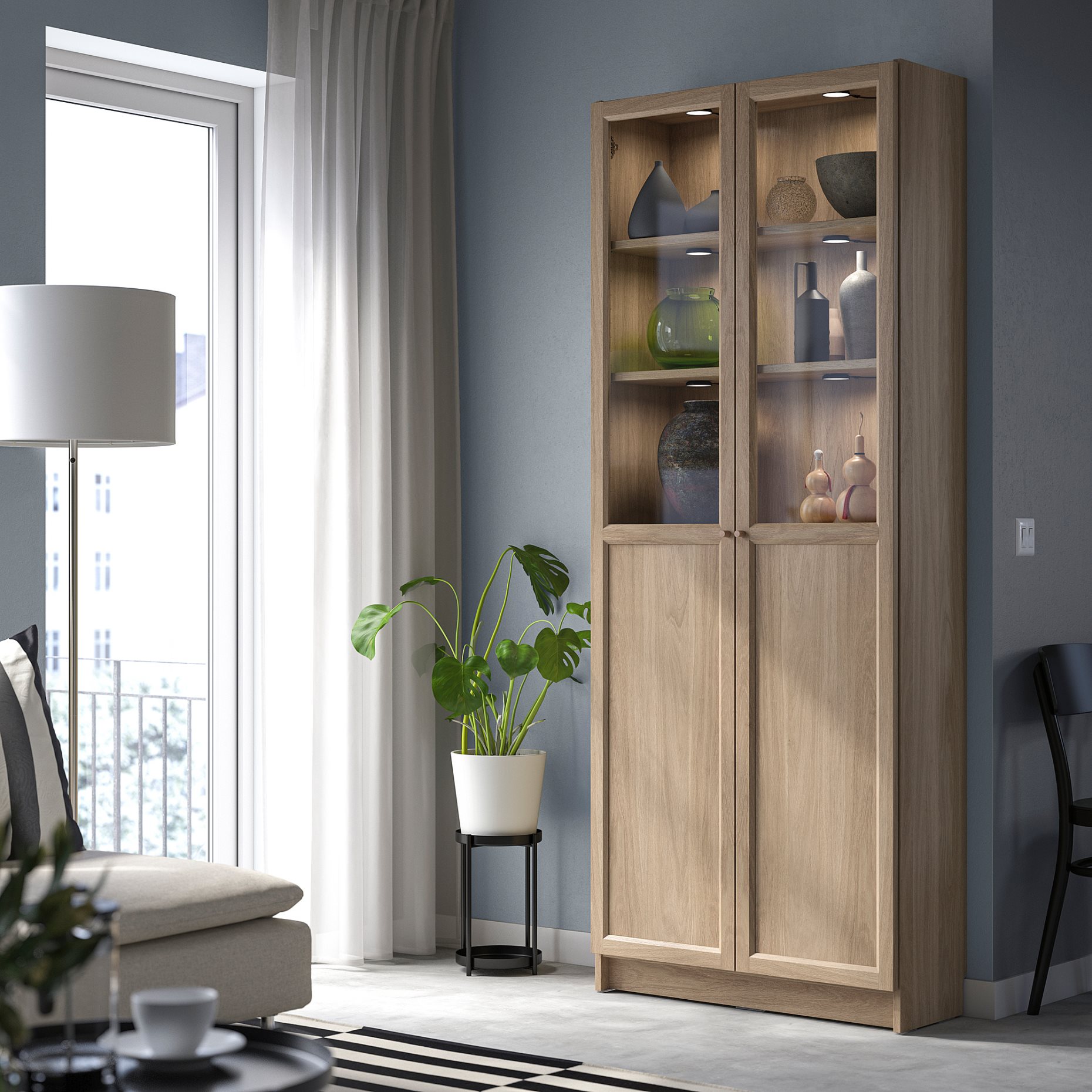 BILLY/OXBERG, bookcase with panel/glass doors, 80x30x202 cm, 294.833.28