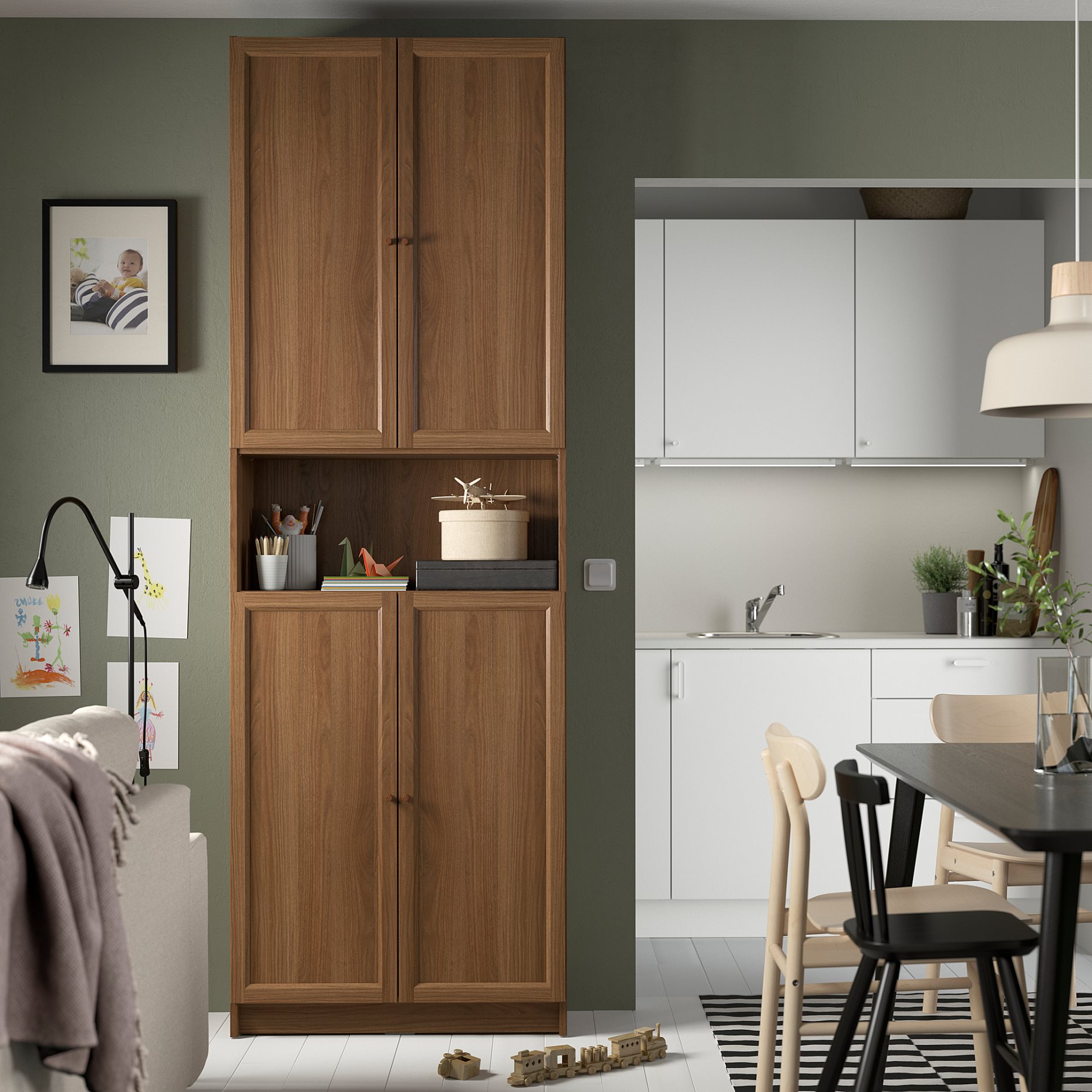 BILLY/OXBERG, bookcase with doors/height extension unit, 80x30x237 cm, 294.833.71