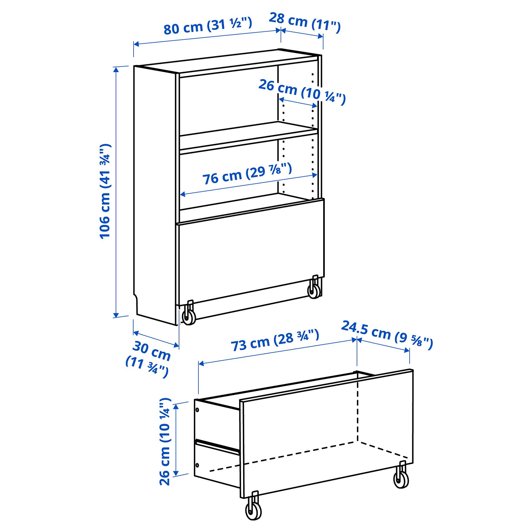 BILLY, bookcase with drawer, 80x30x106 cm, 294.878.40