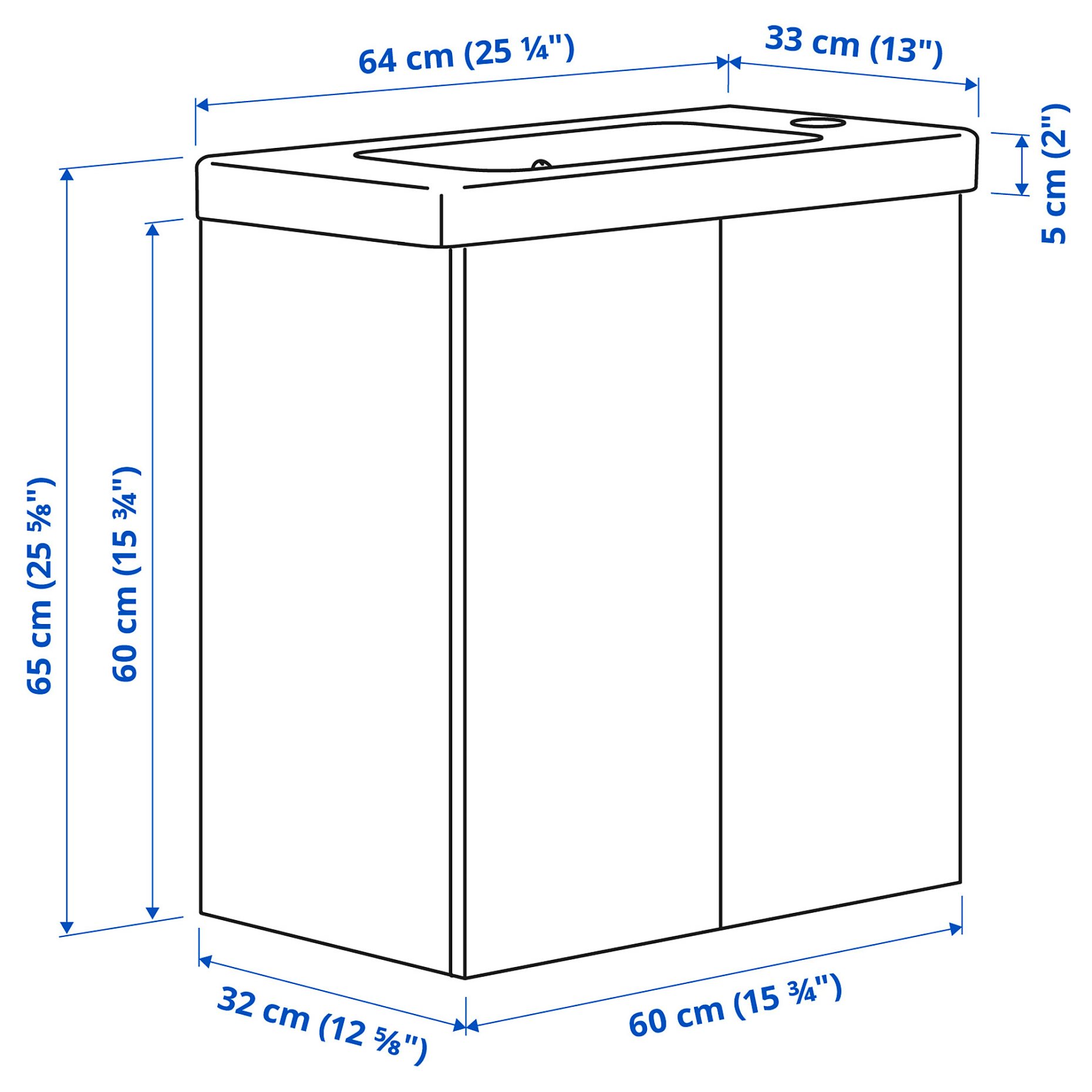ENHET/TVALLEN, wash-stand with doors/wash-basin, 64x33x65 cm, 296.236.25