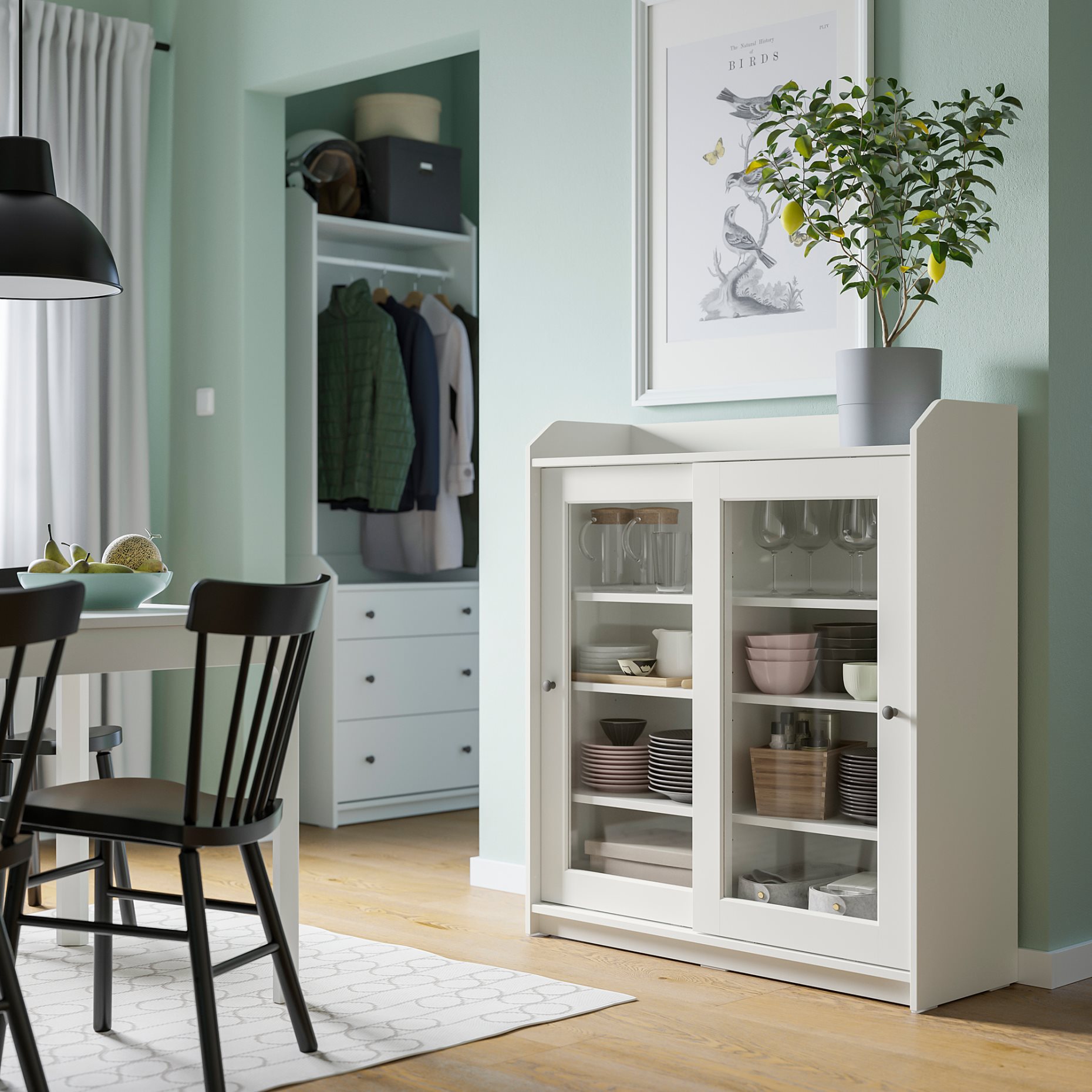 HAUGA, glass-door cabinet, 105x116 cm, 304.150.55