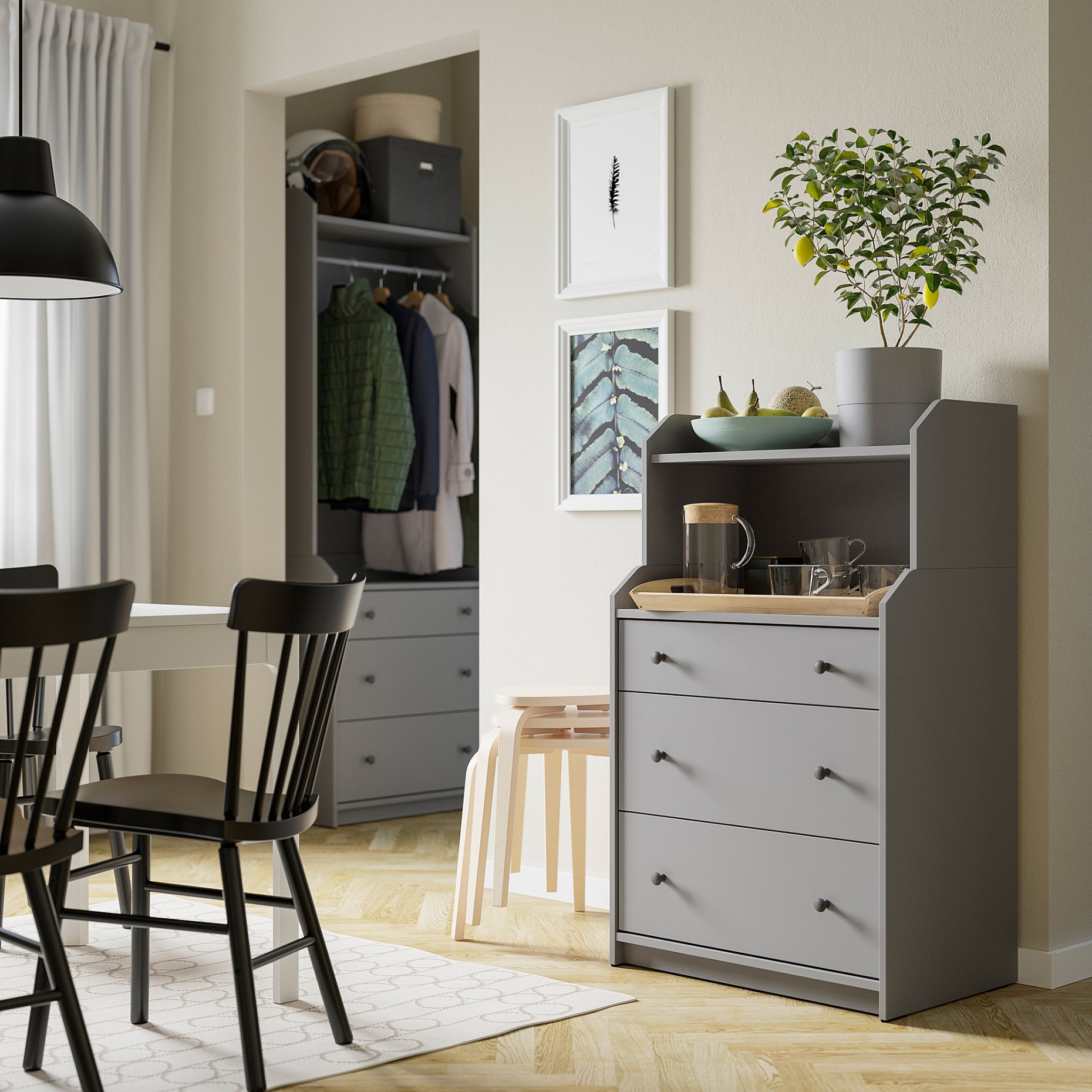 HAUGA, chest of 3 drawers with shelf, 70x46x116 cm, 305.815.25