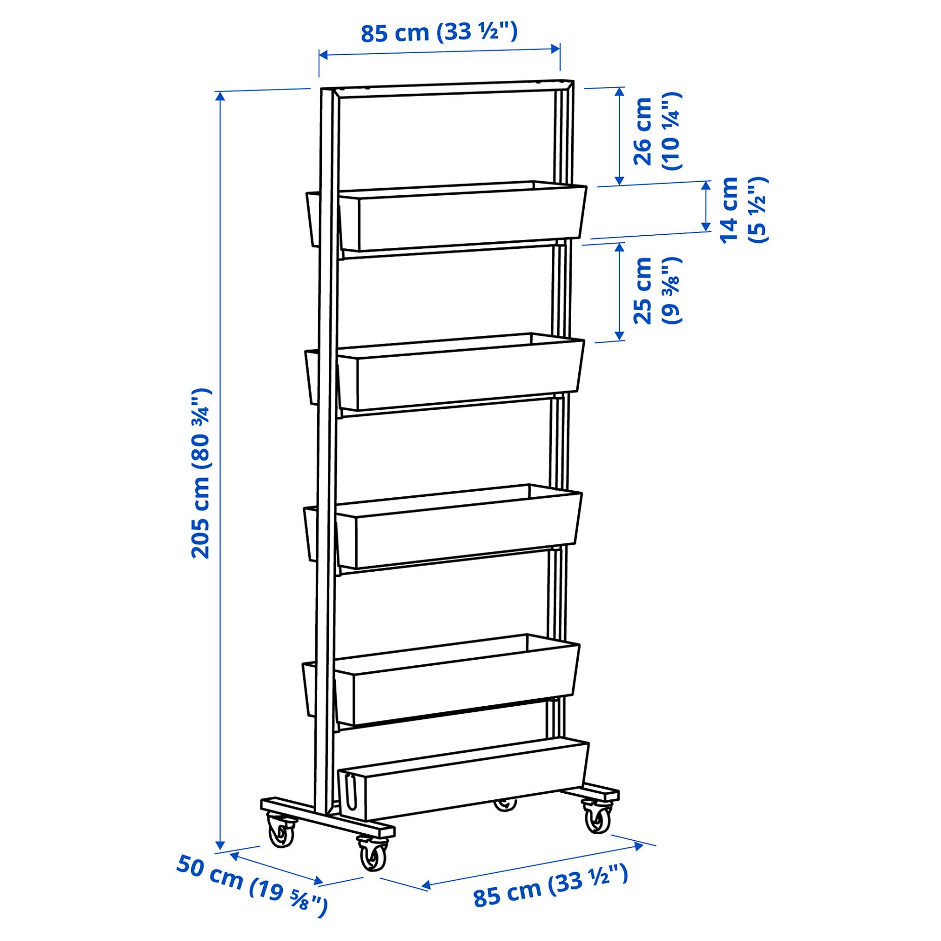MITTZON, frame with castors/cable box, 85x205 cm, 395.146.78