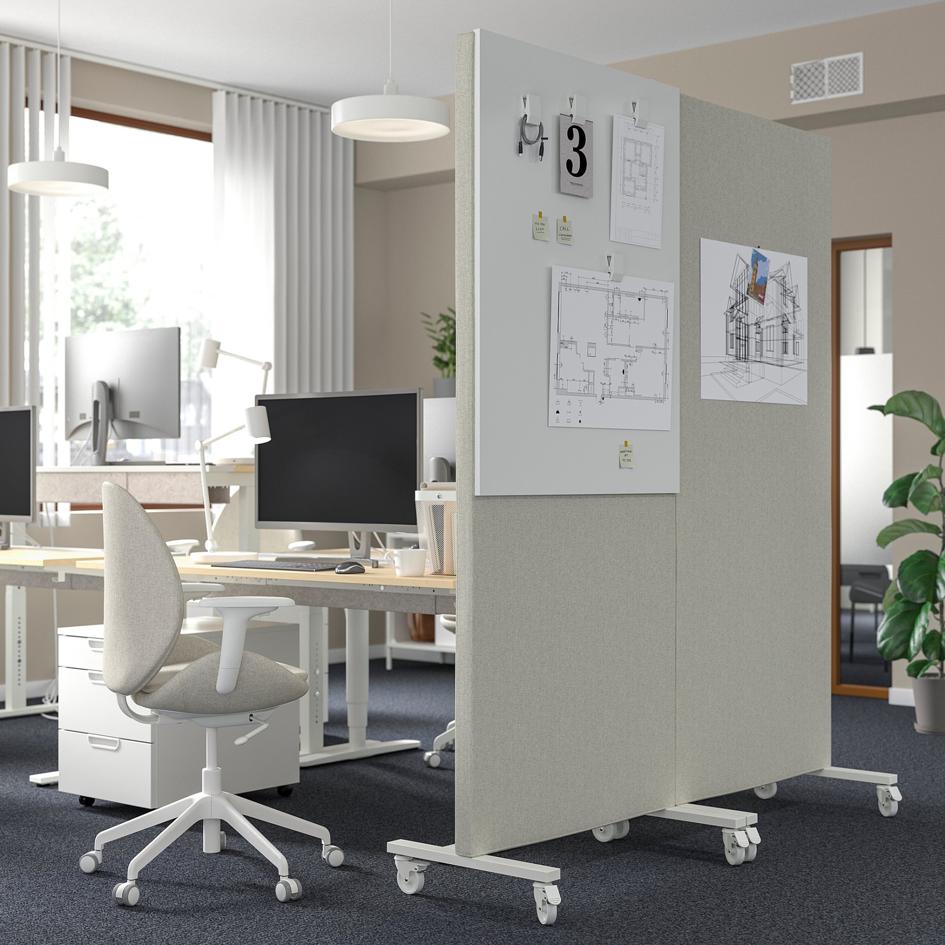MITTZON, frame with castors/acoustic screen, 85x205 cm, 395.146.83