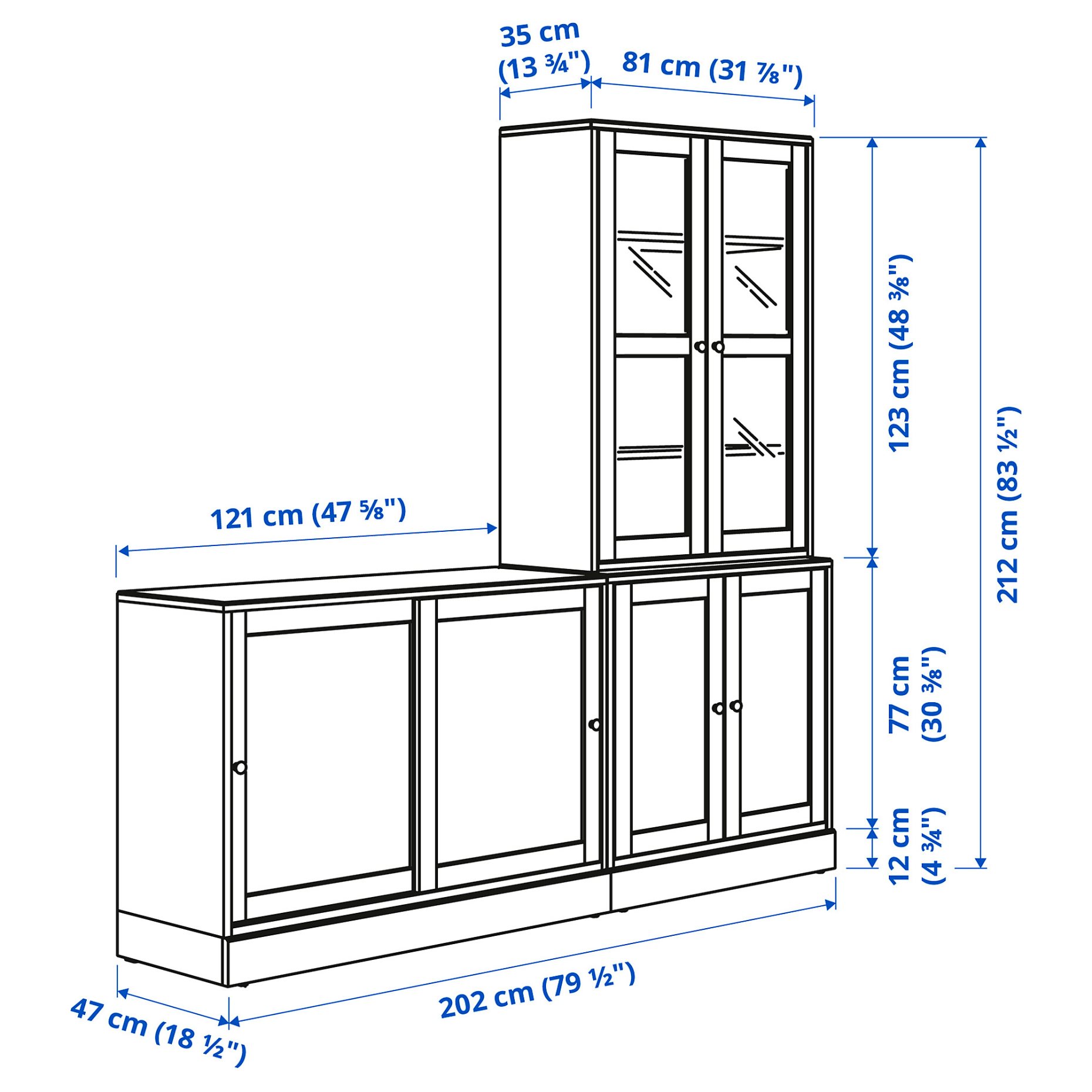HAVSTA, storage combination with sliding doors, 202x47x212 cm, 395.348.36