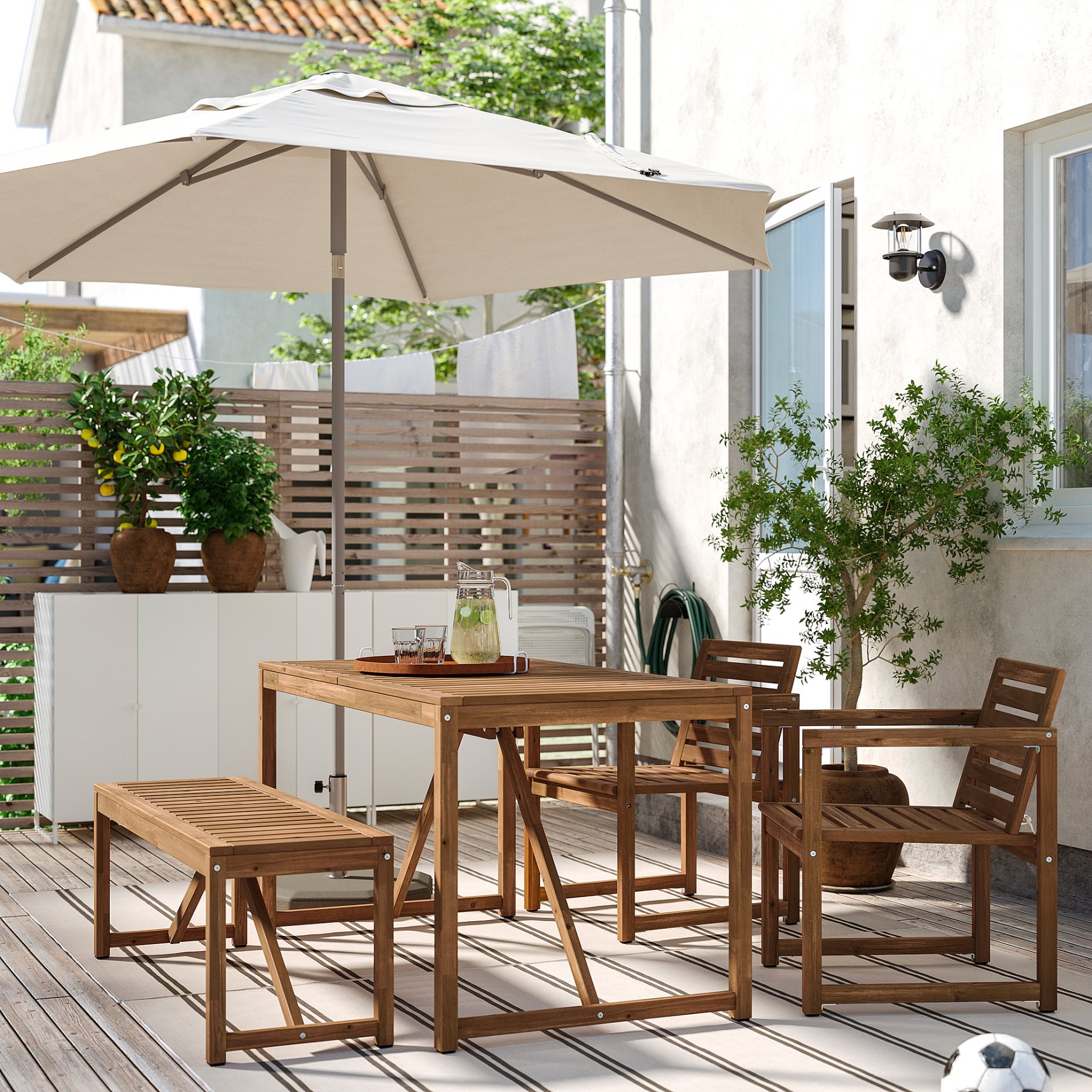 NÄMMARÖ, table with 2 chairs/bench/outdoor, 140 cm, 395.443.74