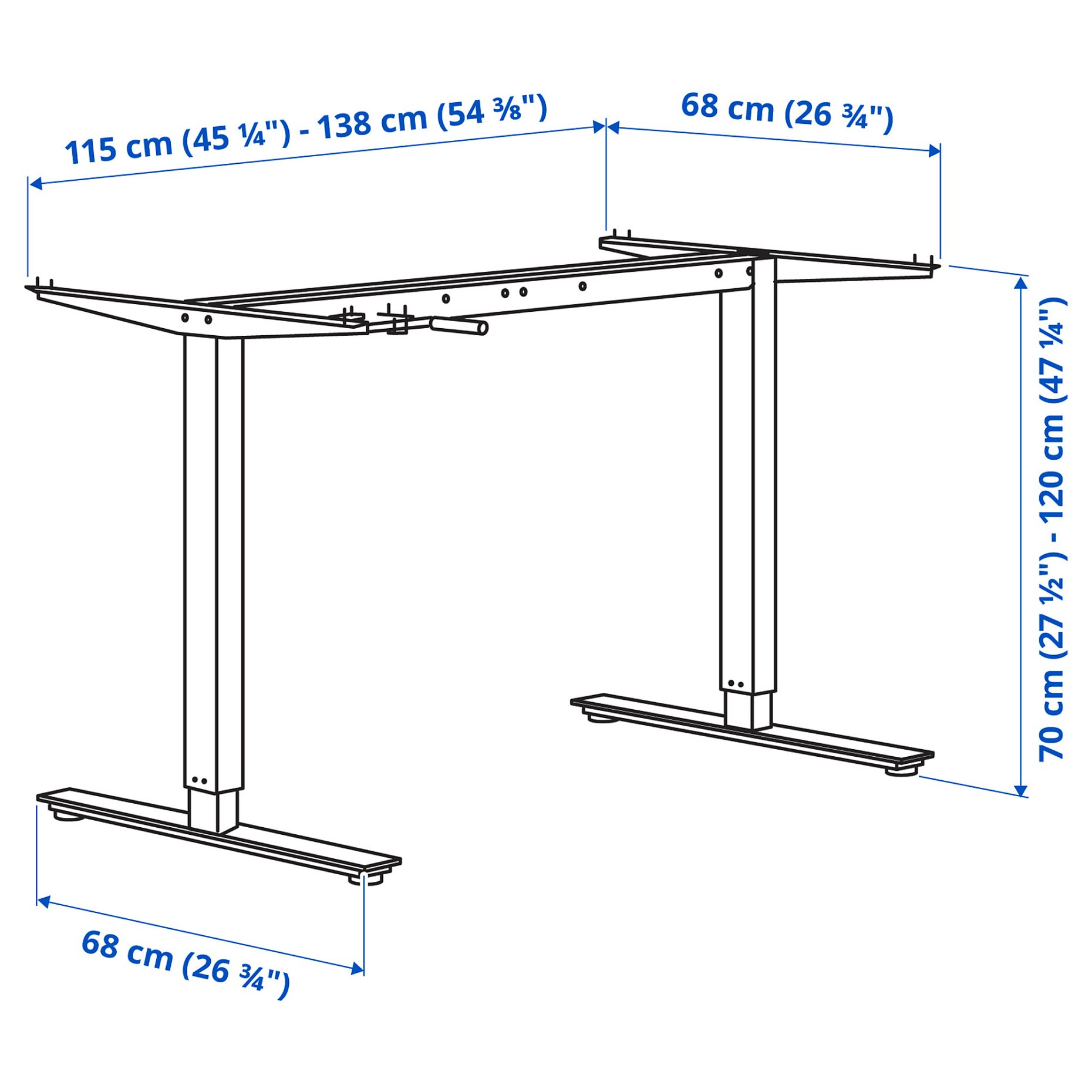 TROTTEN, underframe sit/stand for table top, 120/160 cm, 405.073.42