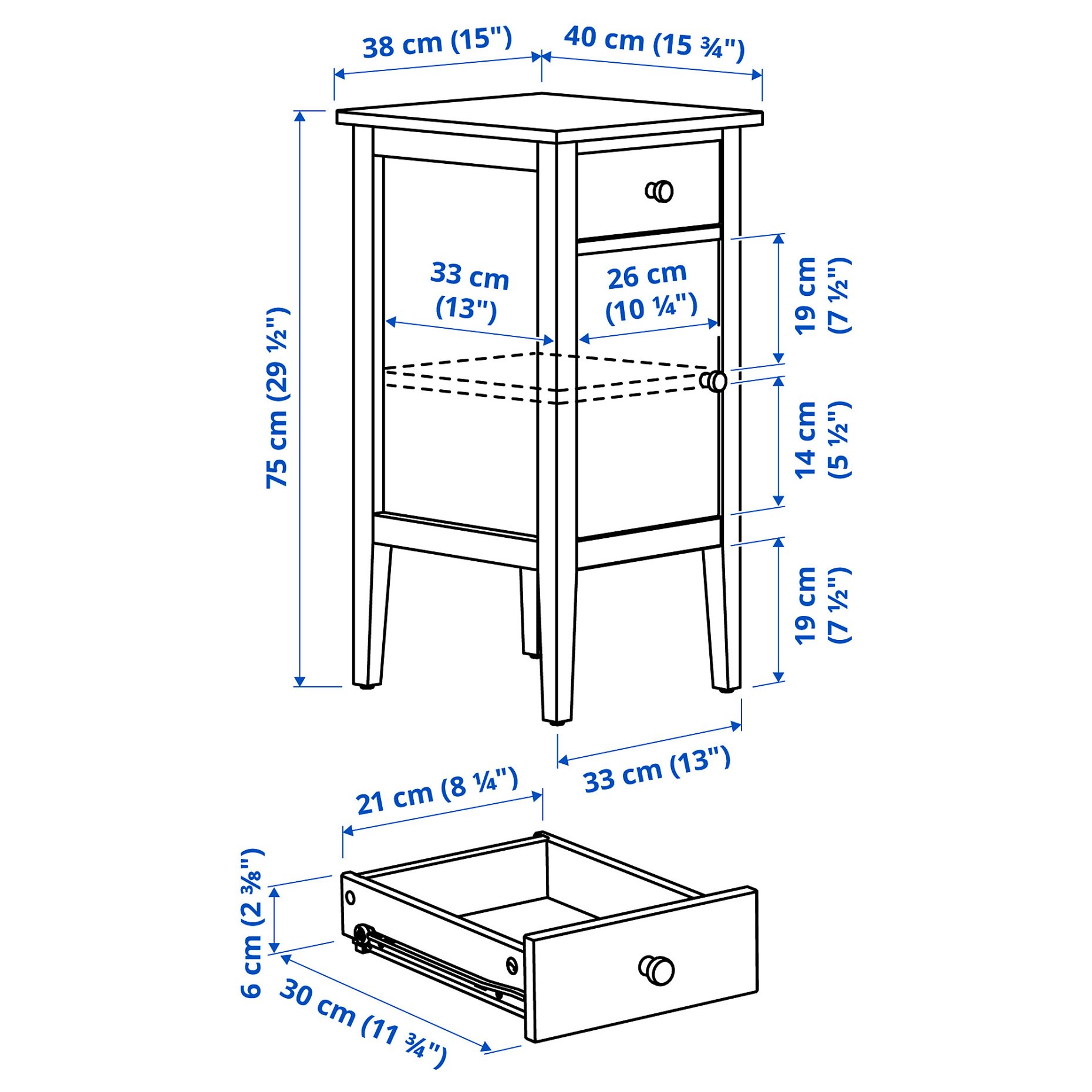 GULLABERG, bedside table with 1 drawer and door, 38x40x75 cm, 405.617.63