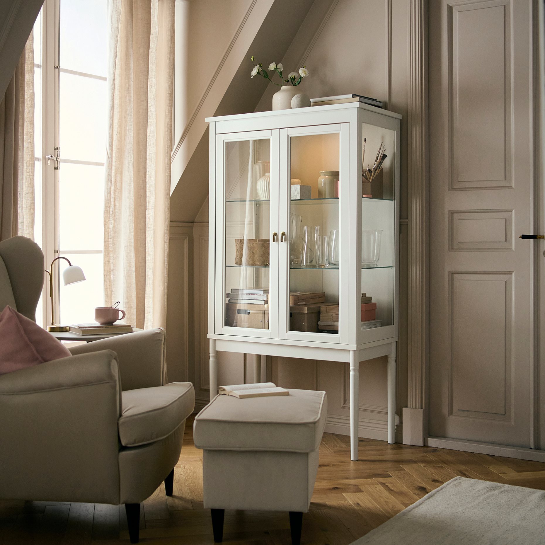 FÄRJKARL, glass-door cabinet, 87x45x161 cm, 405.976.44