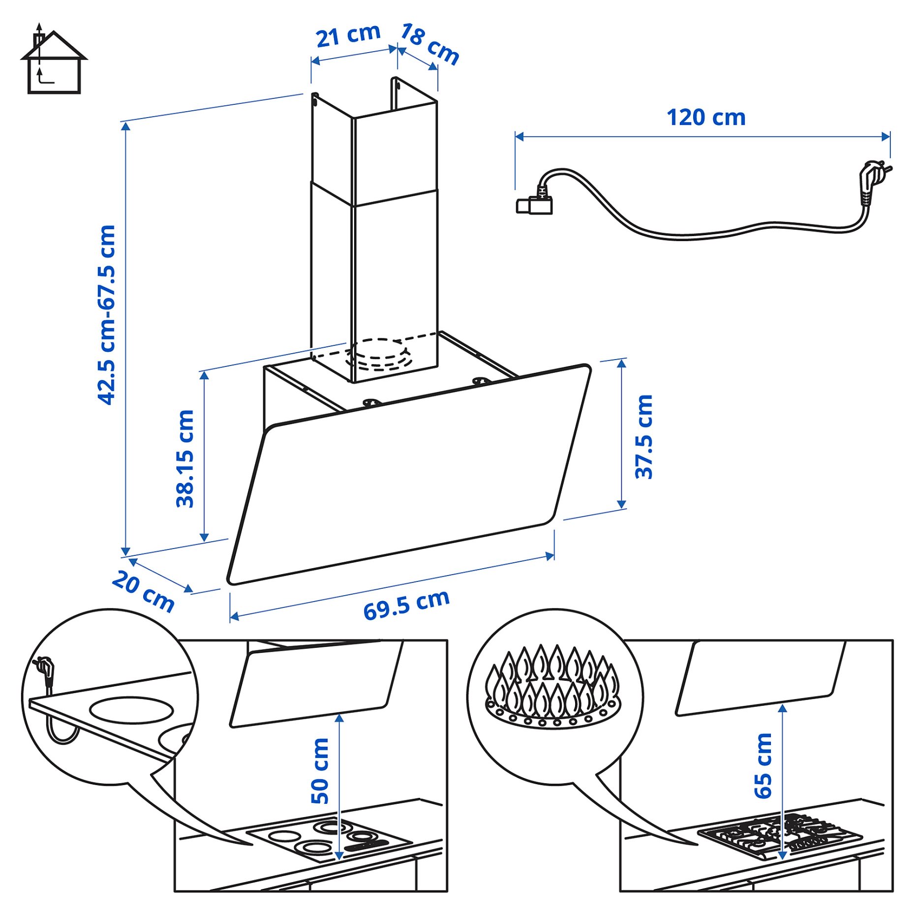 KNUVEBO, απορροφητήρας τοίχου/IKEA 500, 70 cm, 406.176.18